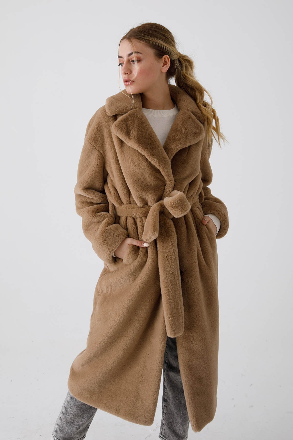 Herno Belden Kuşaklı Peluş Manto-Libas Trendy Fashion Store