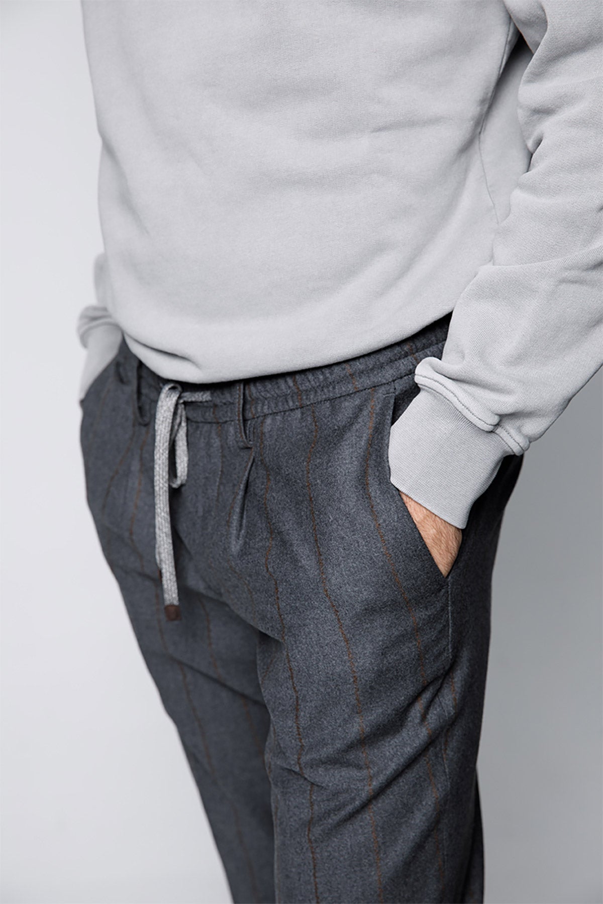 Fradi Jogger Belden Bağlamalı Çizgili Tek Pile Yün Pantolon-Libas Trendy Fashion Store