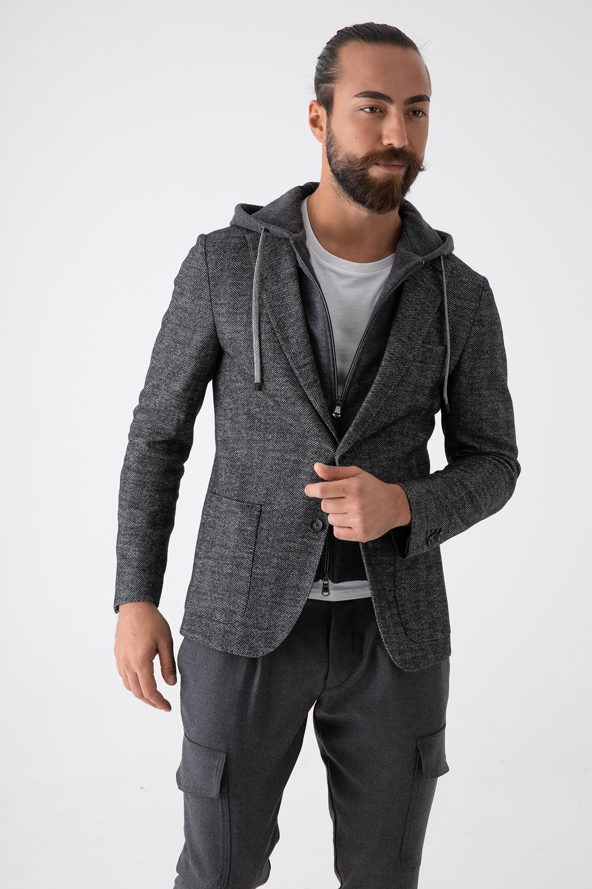 Fradi İç Yelekli Balıksırtı Yün Ceket-Libas Trendy Fashion Store