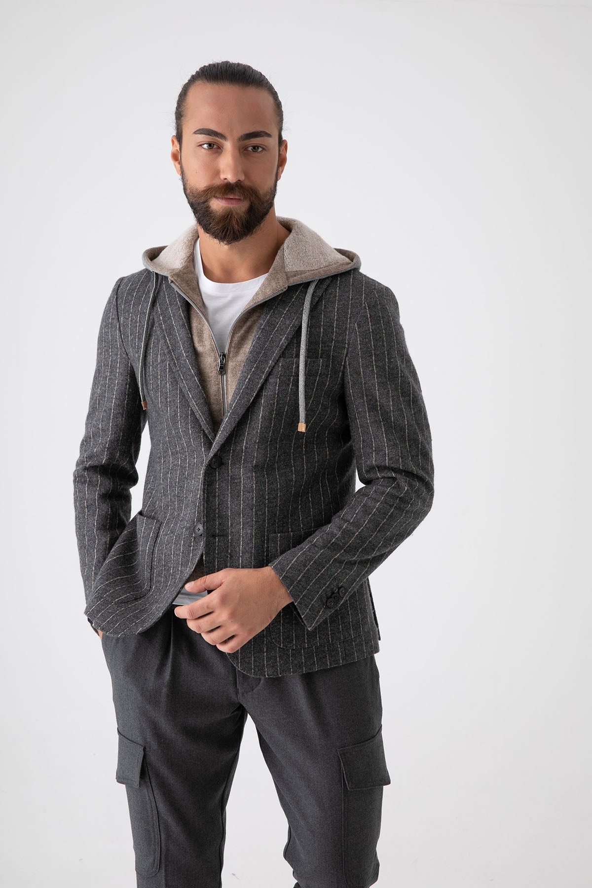 Fradi İç Yelekli Çizgili Yün Ceket-Libas Trendy Fashion Store