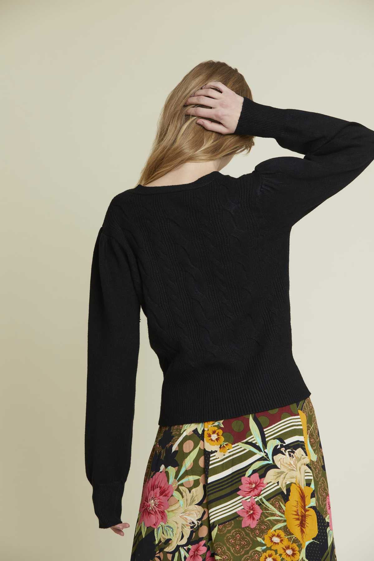 Rene Derhy V Yaka Saç Örgü Triko Ceket-Libas Trendy Fashion Store