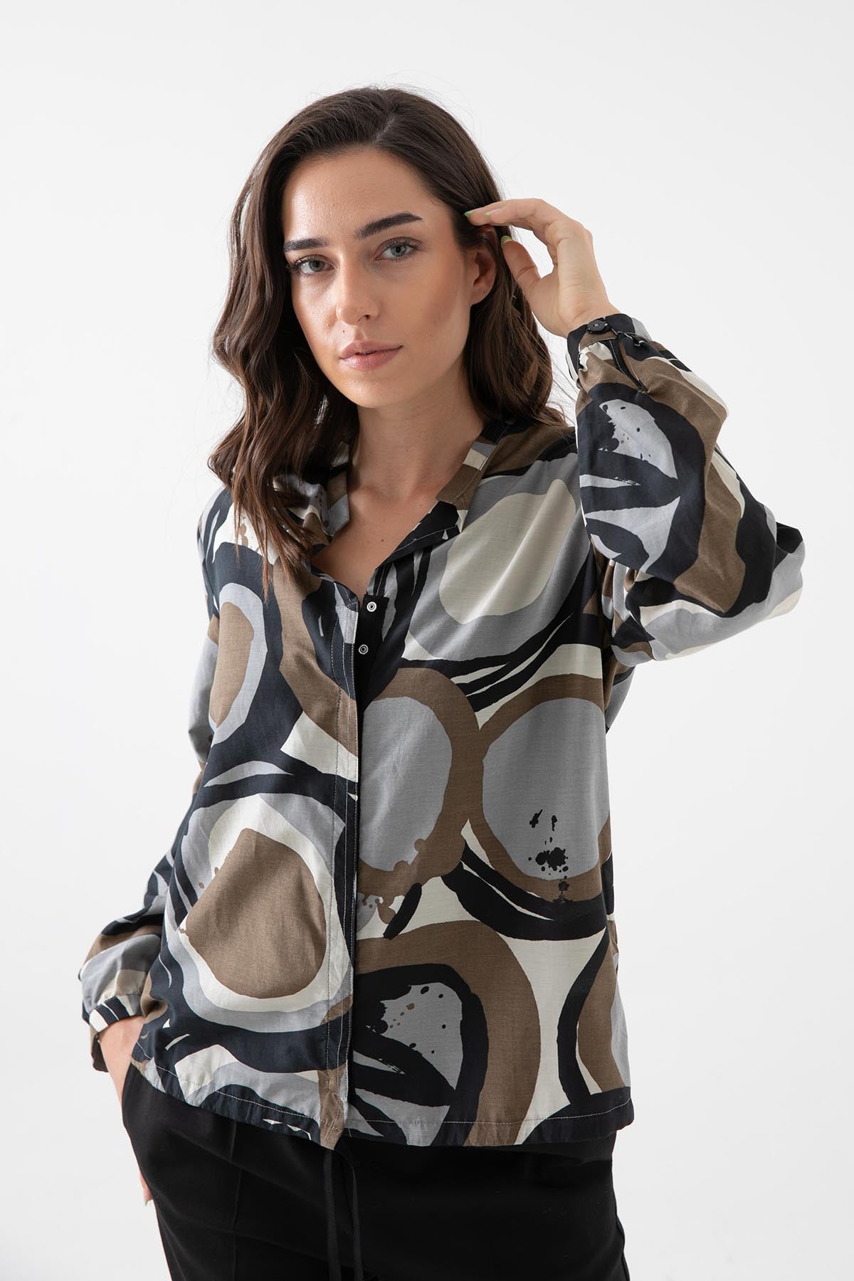 Crea Concept Etek Ucu Büzgülü İpekli Gömlek-Libas Trendy Fashion Store