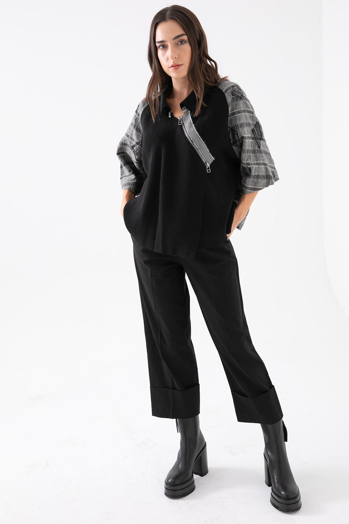 Crea Concept Yün Desen Kombinasyonlu Ceket-Libas Trendy Fashion Store