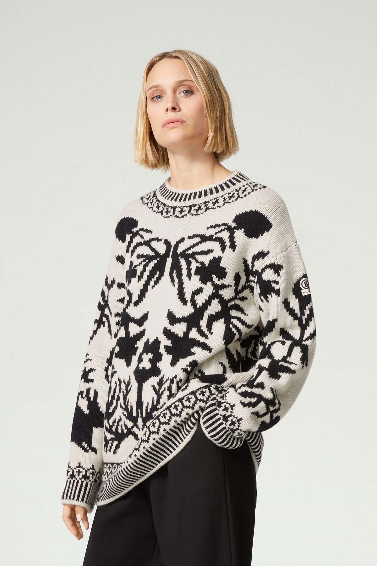 Bogner Wiola Geniş Kesim Desenli Yün Örgü Triko-Libas Trendy Fashion Store