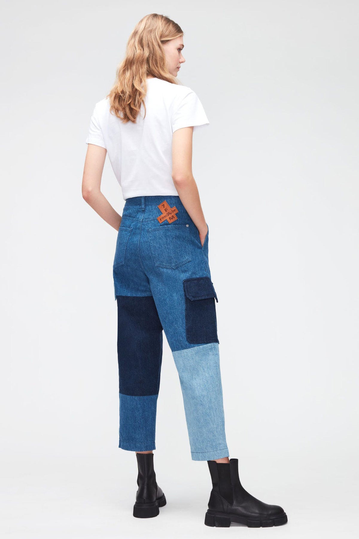 7 For All Mankind Yüksek Bel Yamalı Denim Kargo Pantolon-Libas Trendy Fashion Store