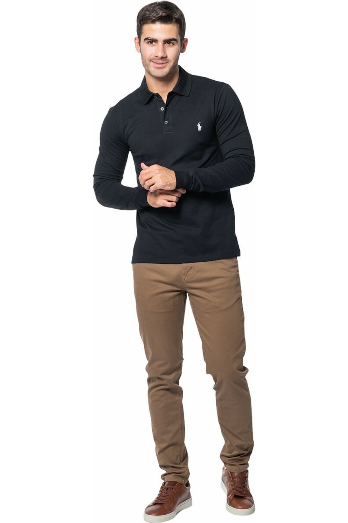 Polo Ralph Lauren Slim Fit Stretch Mesh Polo Yaka Uzun Kollu T-shirt-Libas Trendy Fashion Store