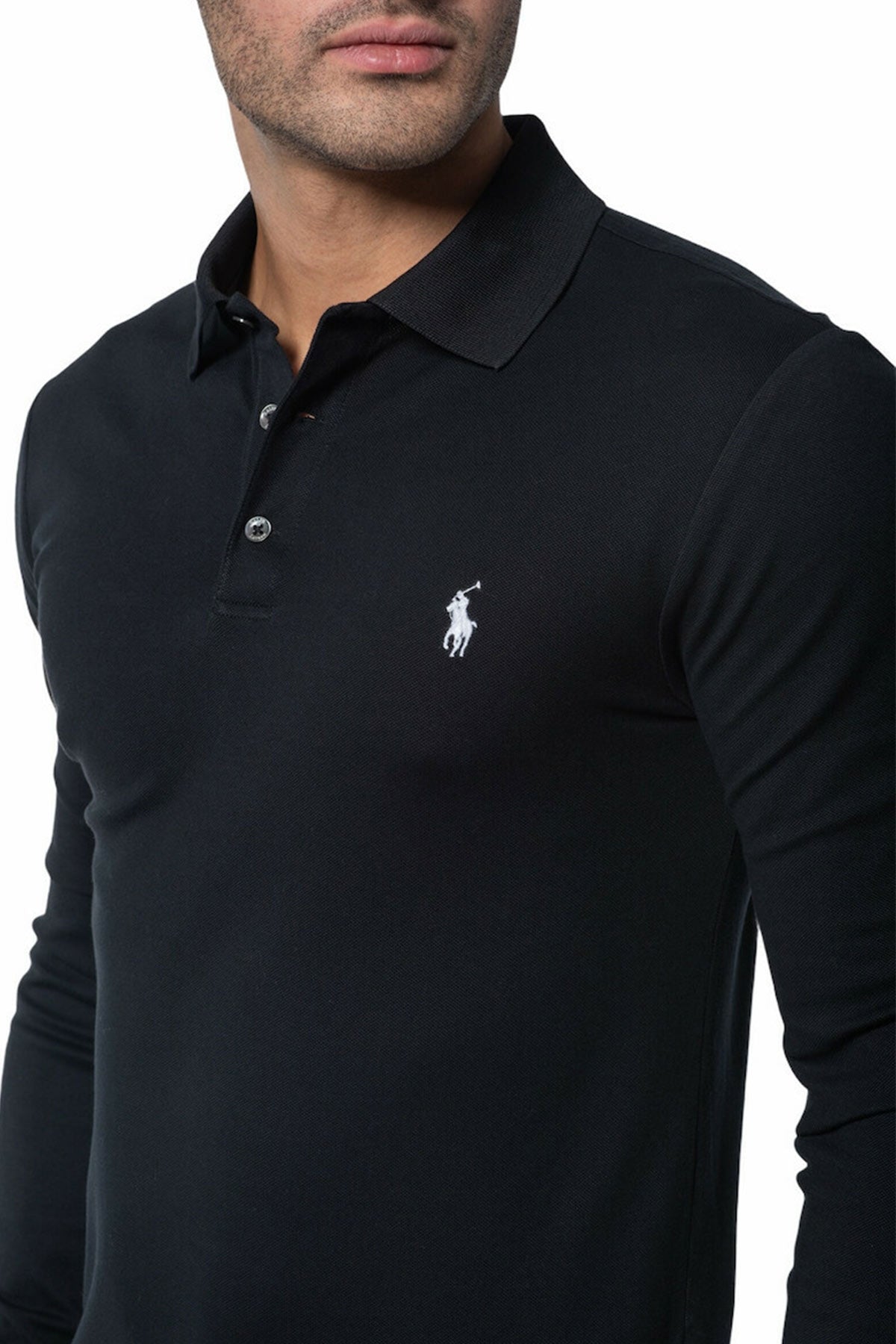 Polo Ralph Lauren Slim Fit Stretch Mesh Polo Yaka Uzun Kollu T-shirt-Libas Trendy Fashion Store