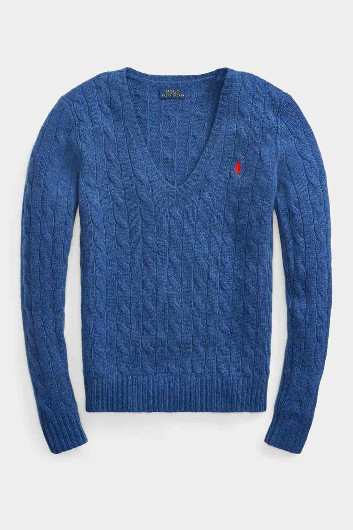 Polo Ralph Lauren Kaşmirli V Yaka Saç Örgü Triko-Libas Trendy Fashion Store