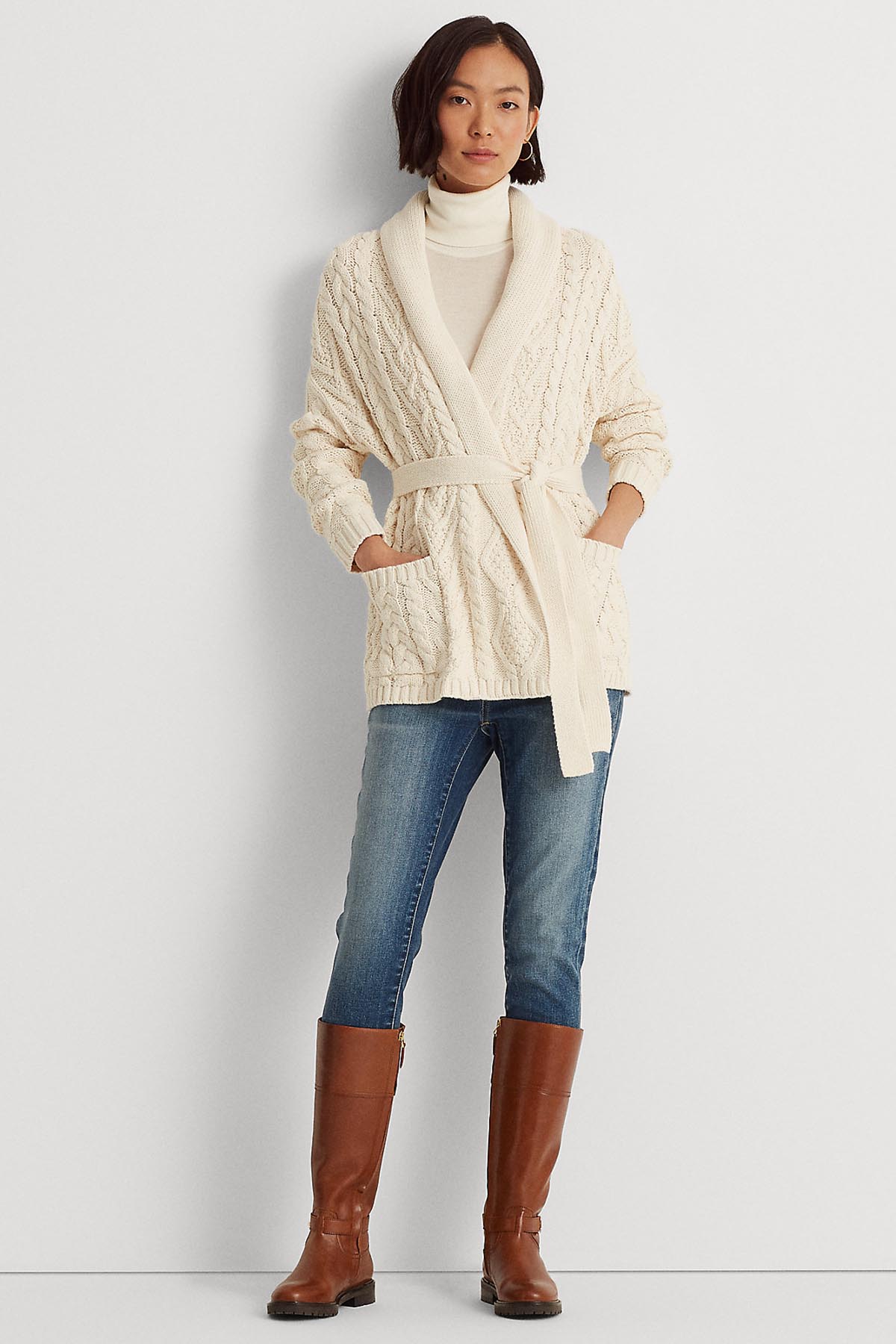 Polo Ralph Lauren Saç Örgü Belden Kuşaklı Triko Ceket-Libas Trendy Fashion Store