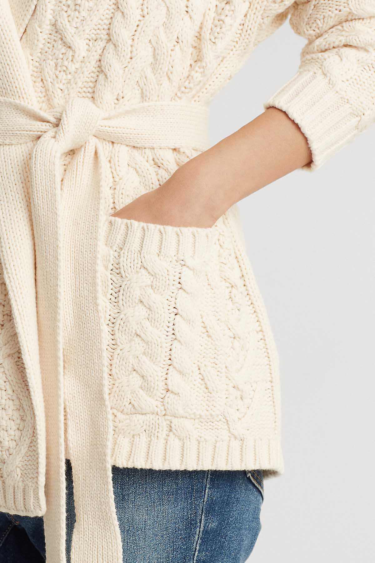 Polo Ralph Lauren Saç Örgü Belden Kuşaklı Triko Ceket-Libas Trendy Fashion Store