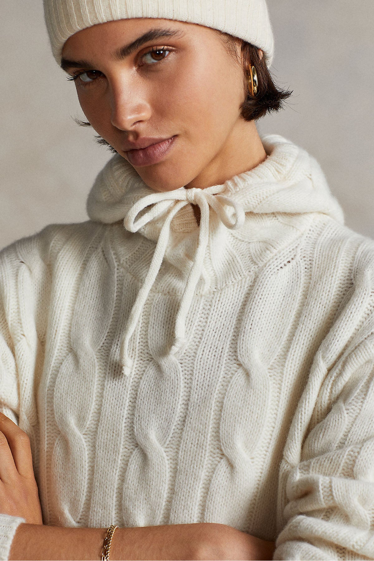 Polo Ralph Lauren Kaşmirli Kapüşonlu Saç Örgü Yün Triko-Libas Trendy Fashion Store