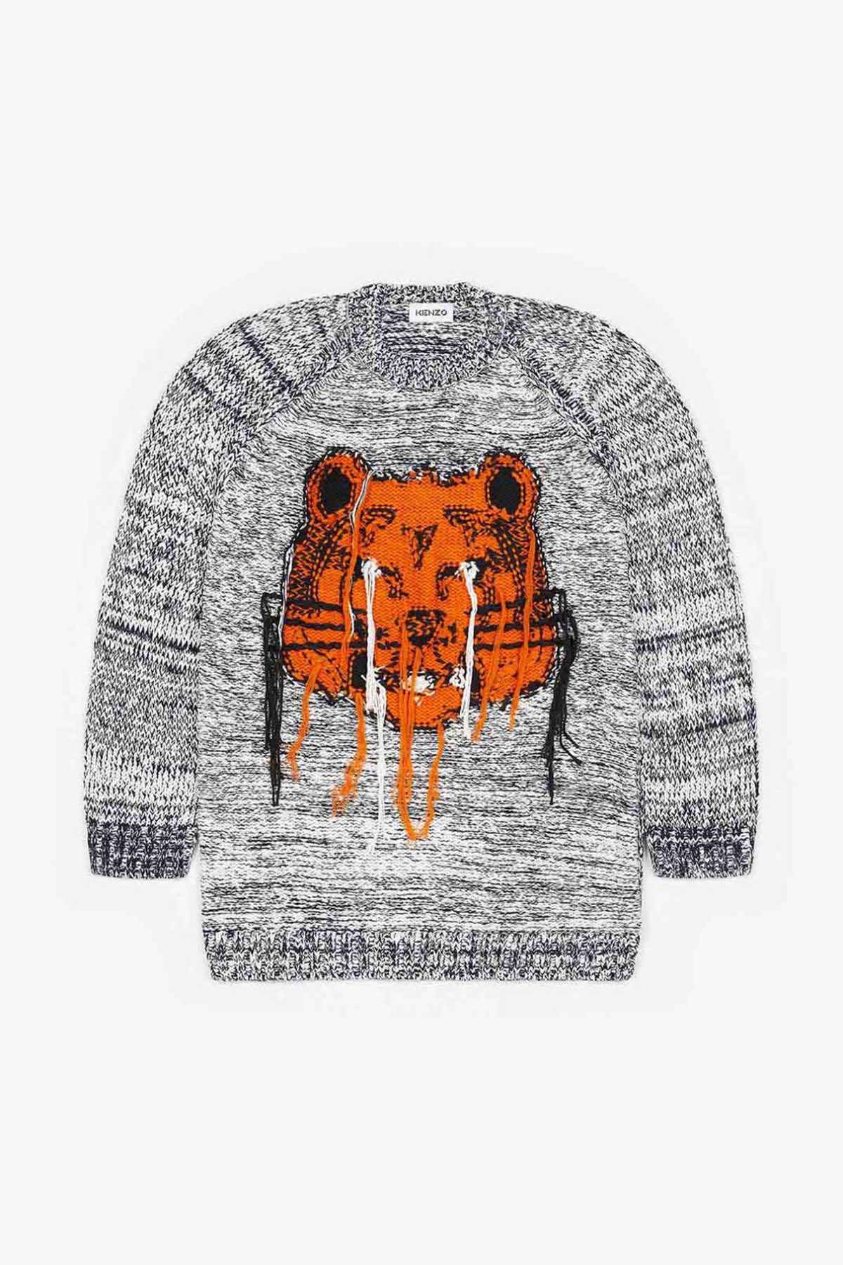 Kenzo Çift Taraflı Kaplan Logolu Örgü Yün Triko Elbise-Libas Trendy Fashion Store