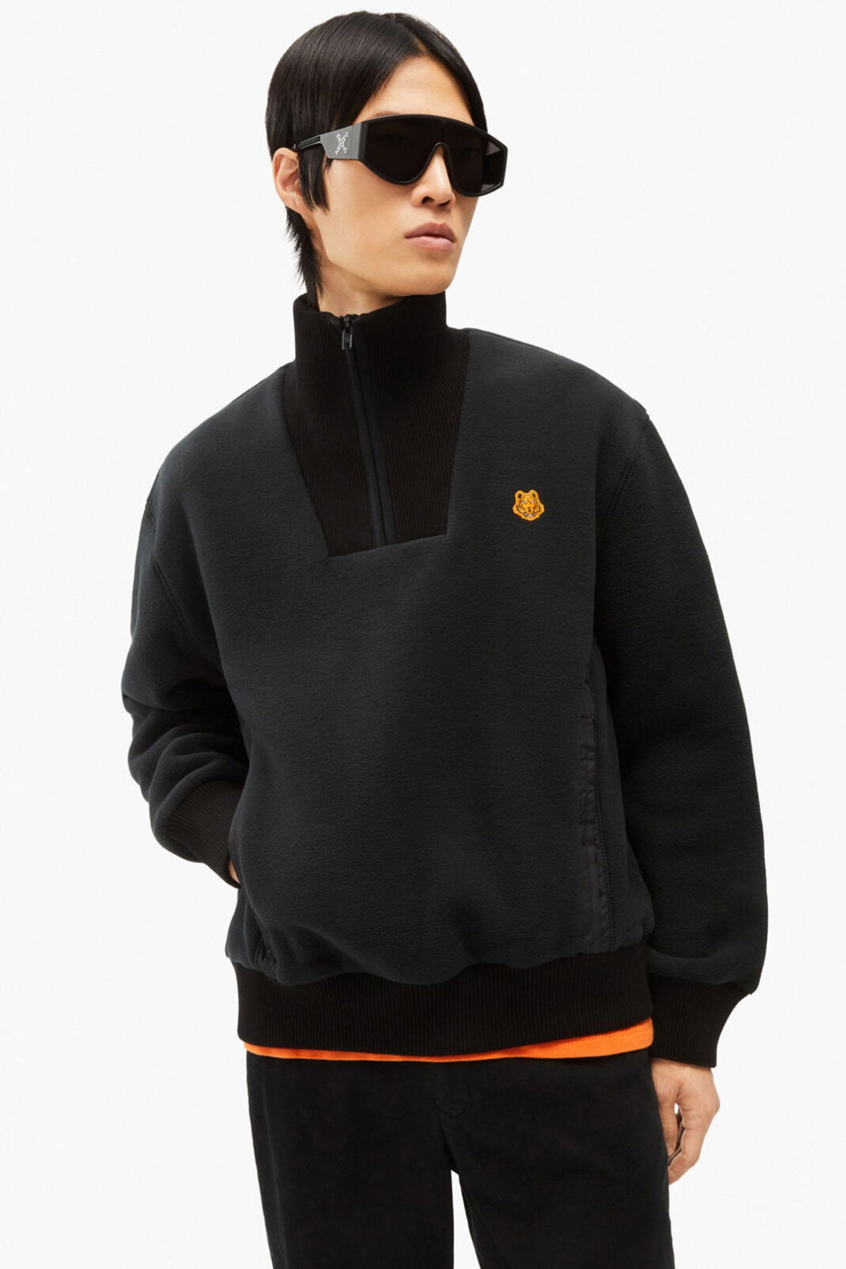 Kenzo Kaplan Logolu Dik Yaka Yarım Fermuarlı Polar Sweatshirt-Libas Trendy Fashion Store