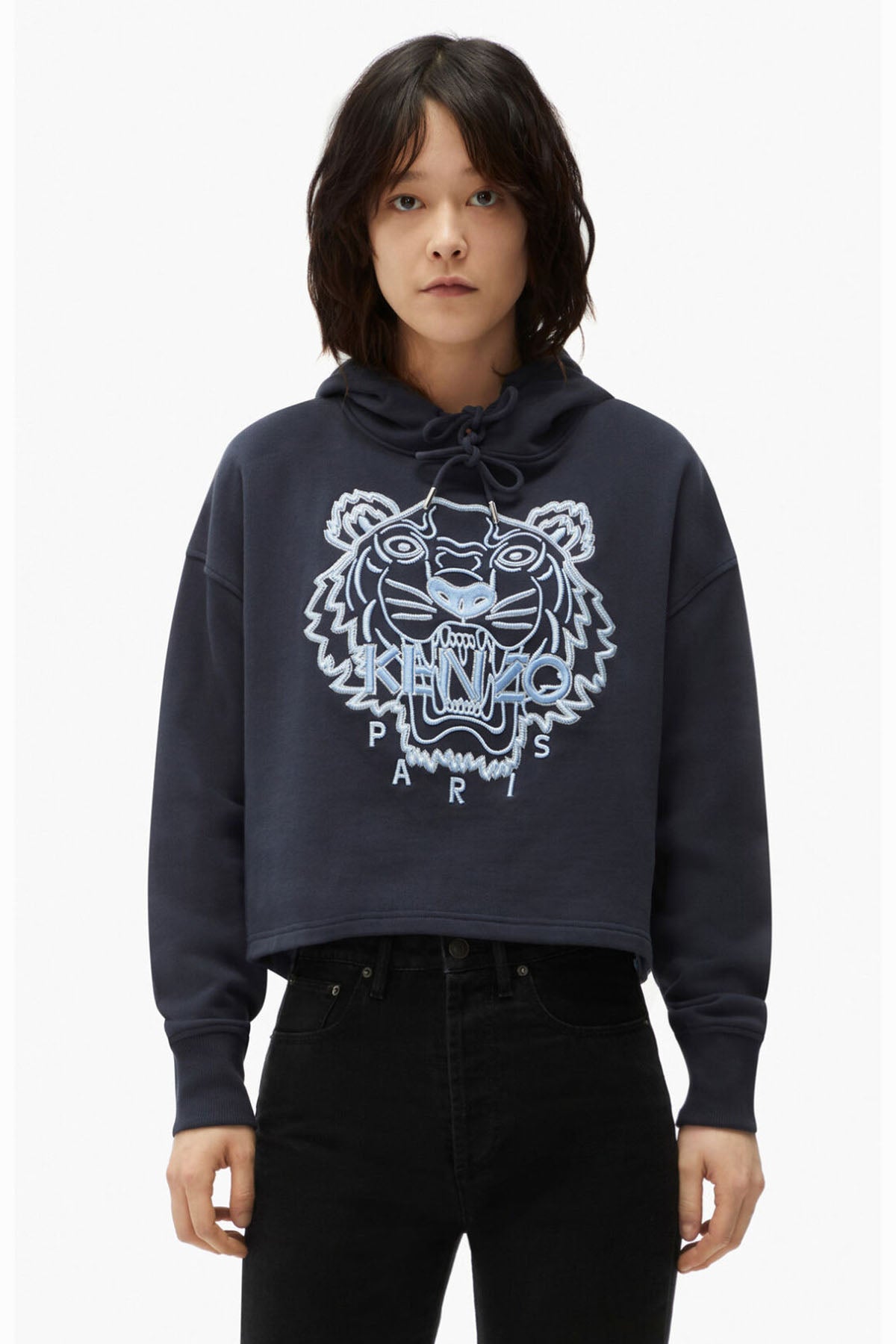Kenzo Kaplan Logolu Kapüşonlu Crop Sweatshirt-Libas Trendy Fashion Store