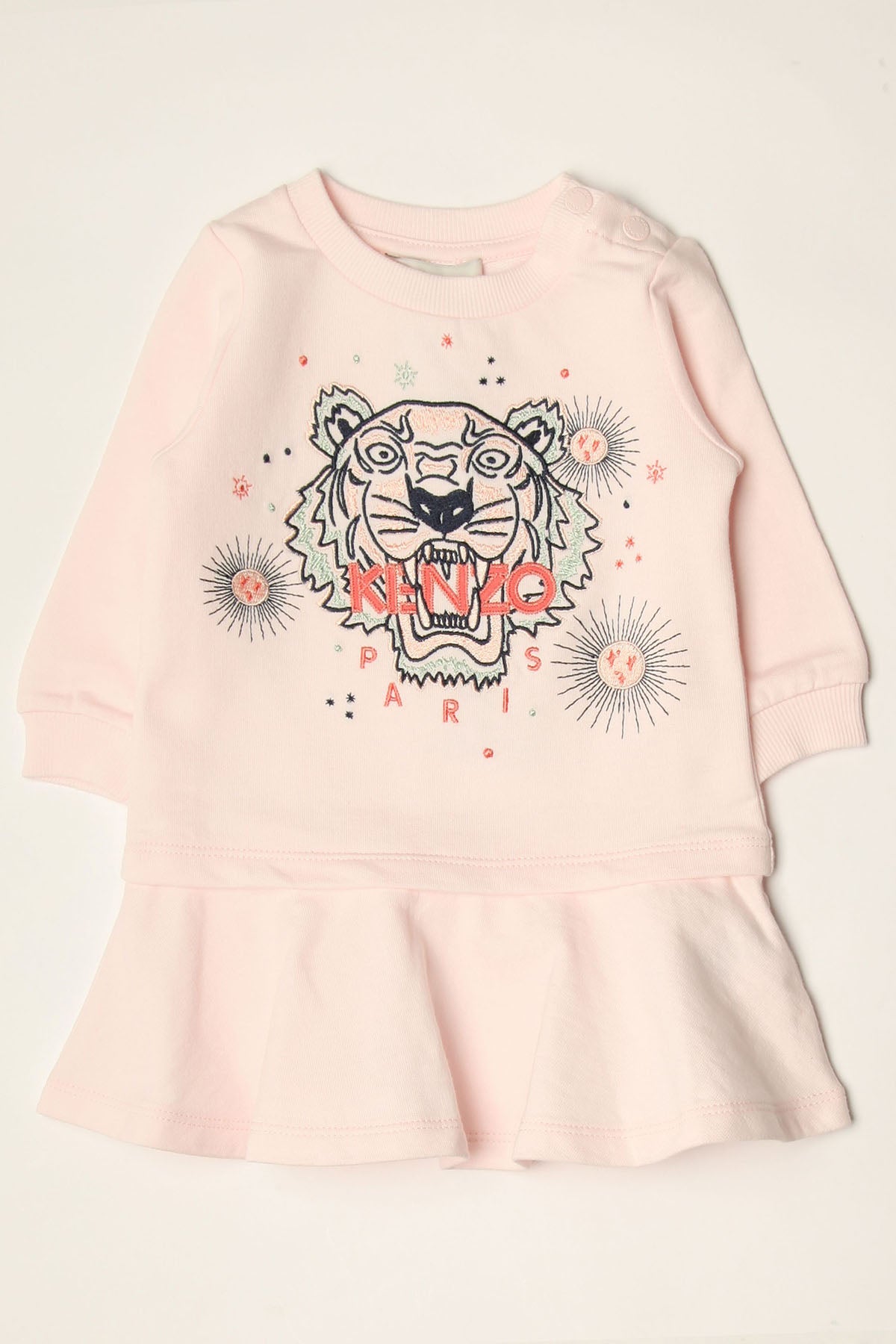Kenzo Kids 12 Aylık Kız Bebek Kaplan Logolu Volanlı Sweatshirt Elbise-Libas Trendy Fashion Store