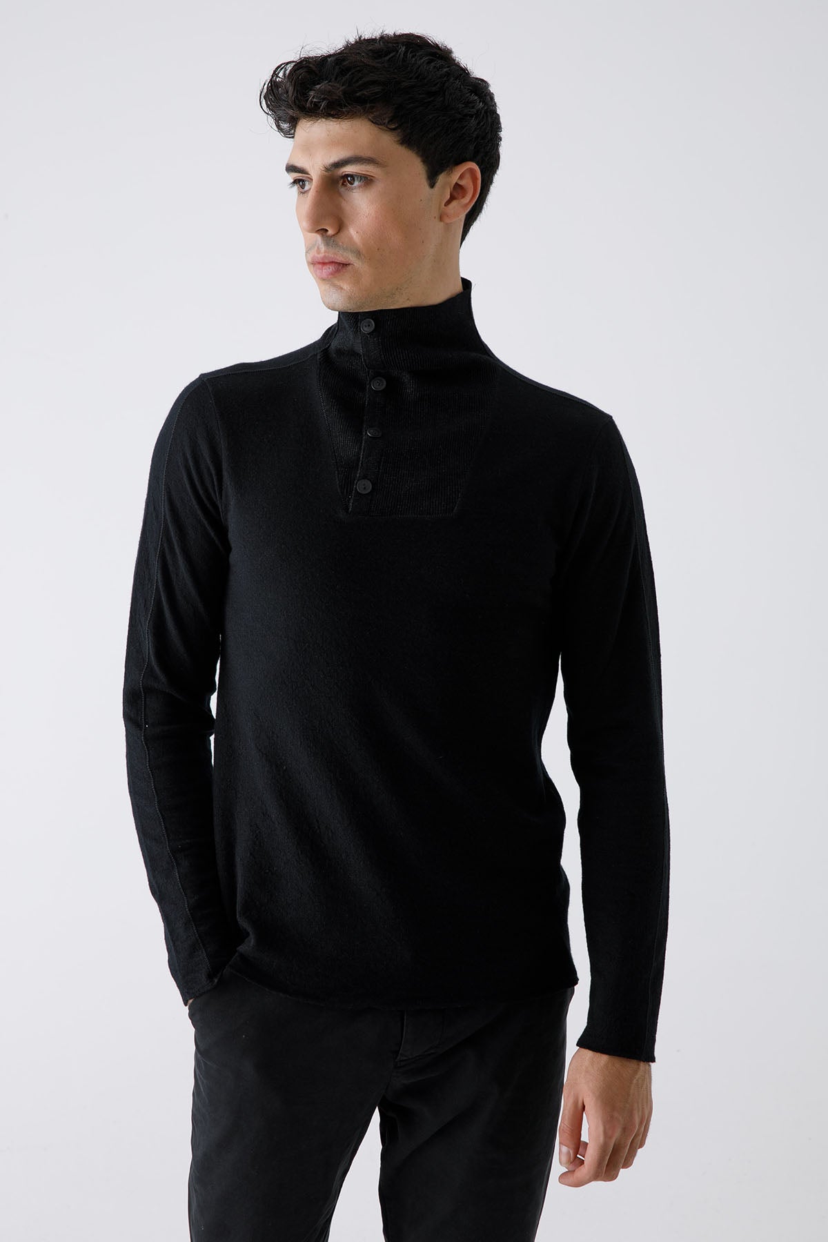 Transit Düğme Detaylı Yarım Balıkçı Yaka Yün Triko-Libas Trendy Fashion Store