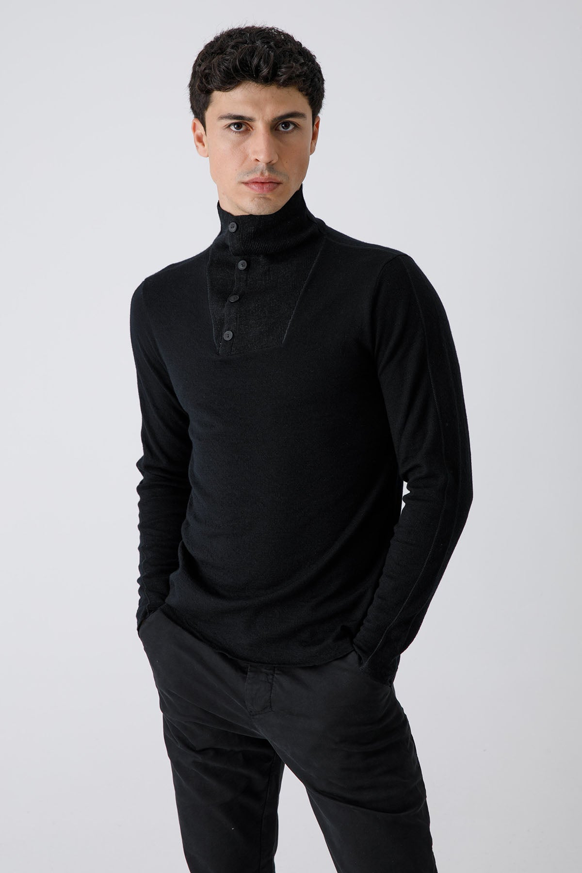 Transit Düğme Detaylı Yarım Balıkçı Yaka Yün Triko-Libas Trendy Fashion Store