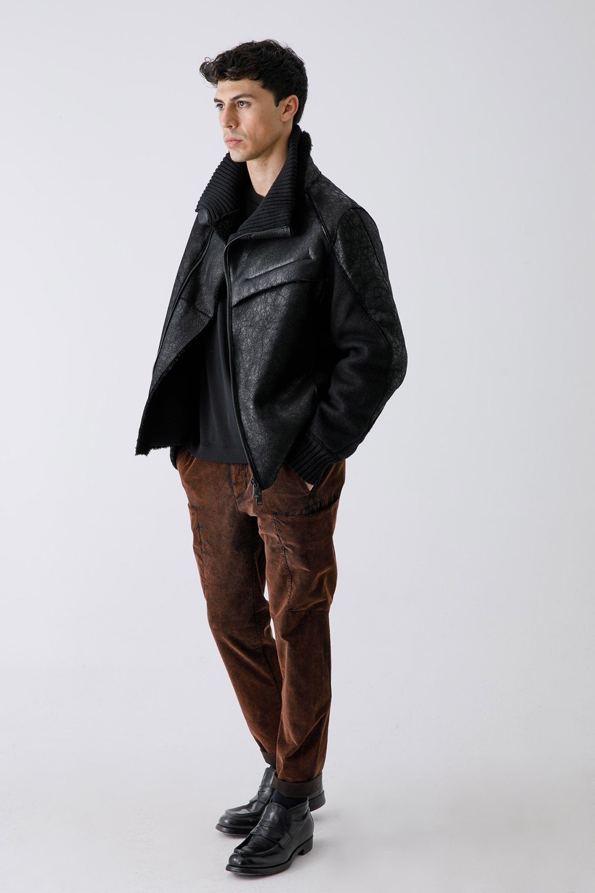 Transit Yün Kombinasyonlu Fermuarlı Deri Ceket-Libas Trendy Fashion Store