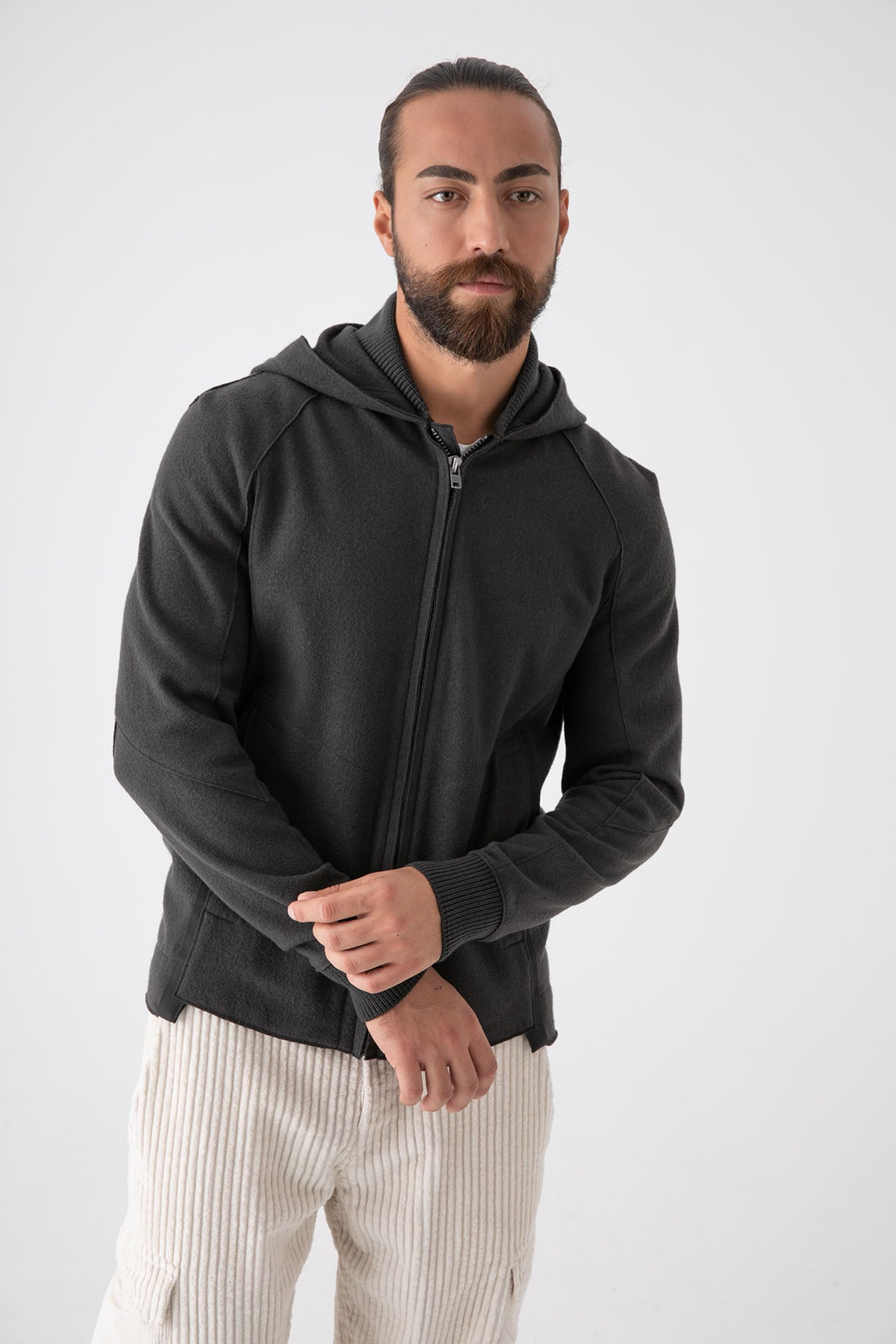 Transit Fermuarlı Kapüşonlu Yün Triko Ceket-Libas Trendy Fashion Store