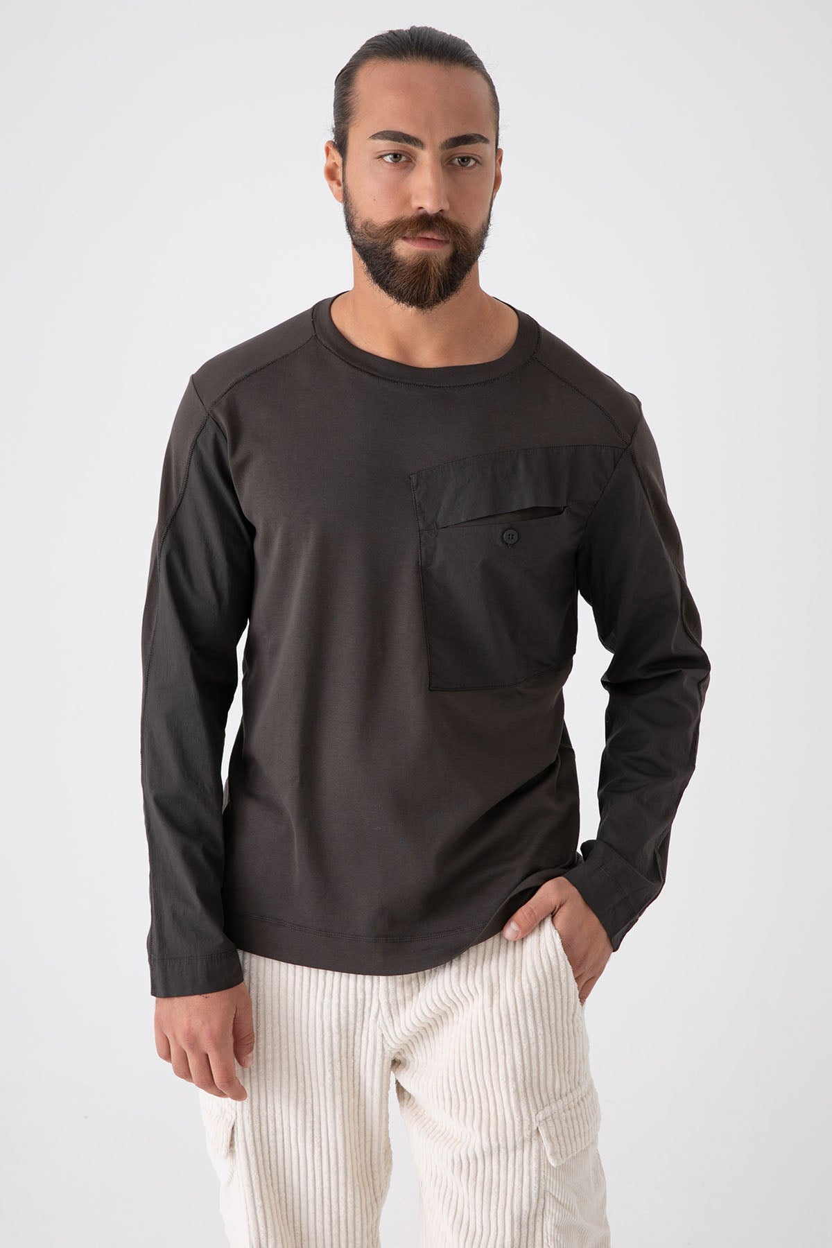 Transit Cep Detaylı Uzun Kollu Streç T-shirt-Libas Trendy Fashion Store