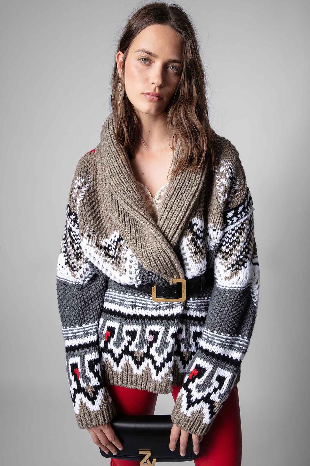 Zadig & Voltaire Desenli Şal Yaka Yün Triko Ceket-Libas Trendy Fashion Store