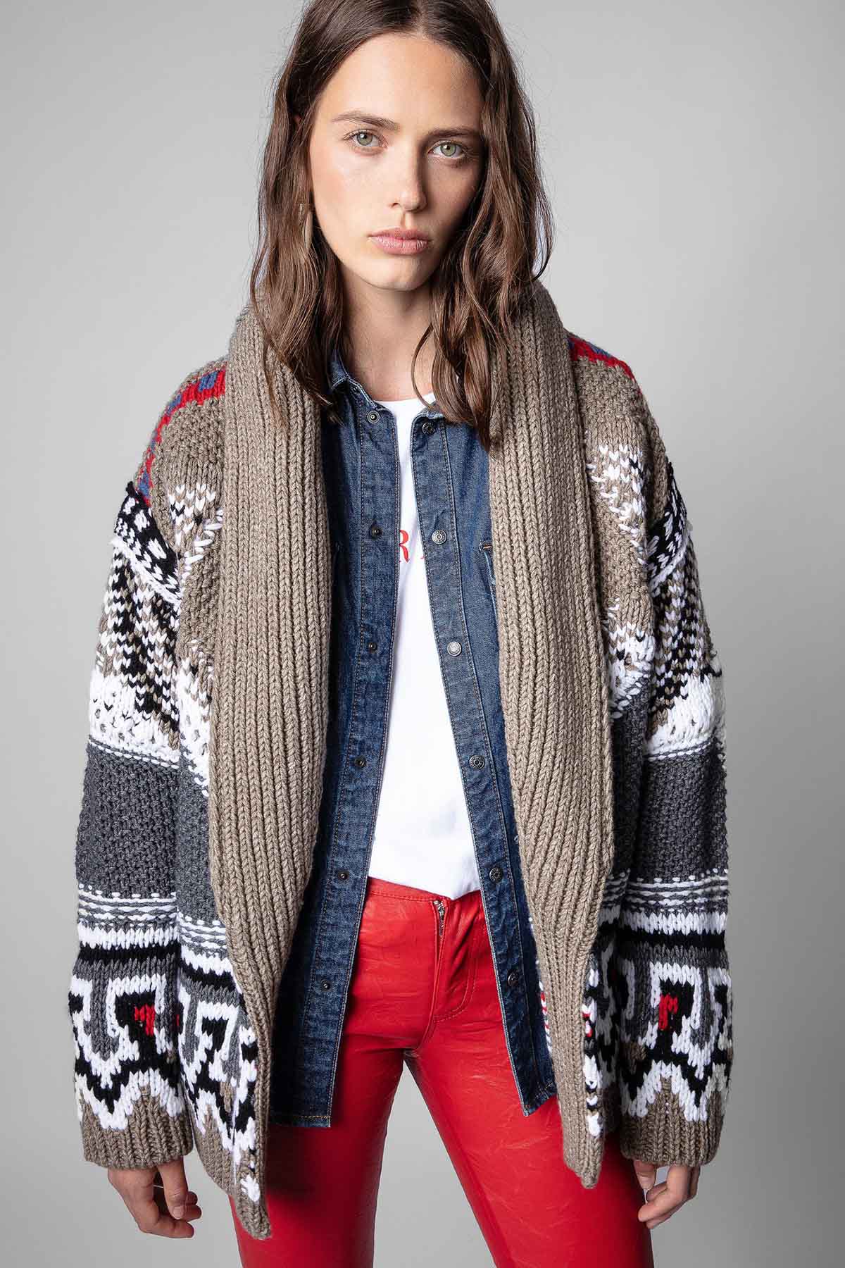 Zadig & Voltaire Desenli Şal Yaka Yün Triko Ceket-Libas Trendy Fashion Store