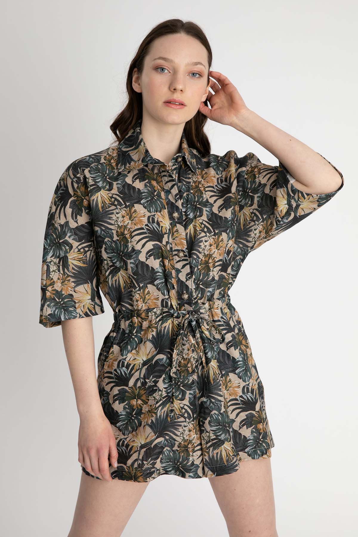 Liu Jo Belden Büzgülü Desenli Keten Tulum-Libas Trendy Fashion Store