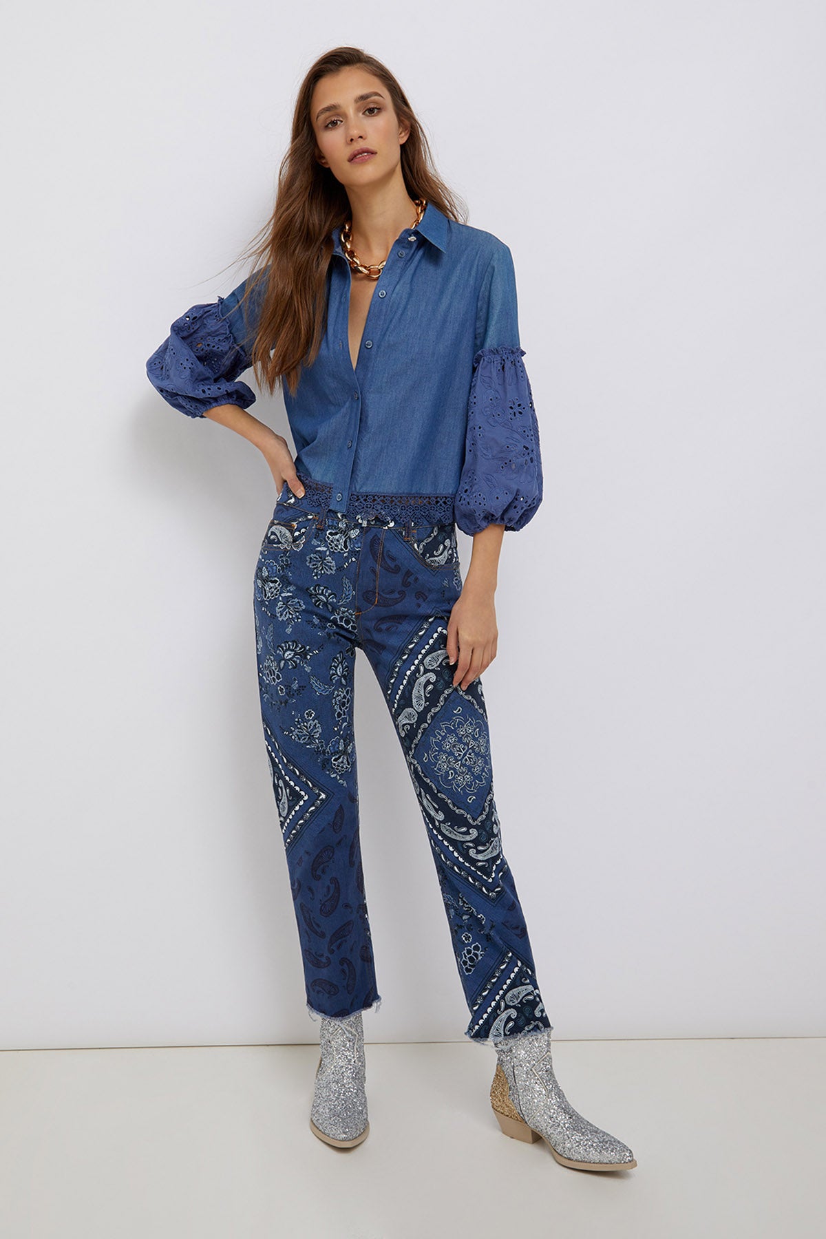 Liu Jo Şal Desenli Yüksek Bel Jeans-Libas Trendy Fashion Store