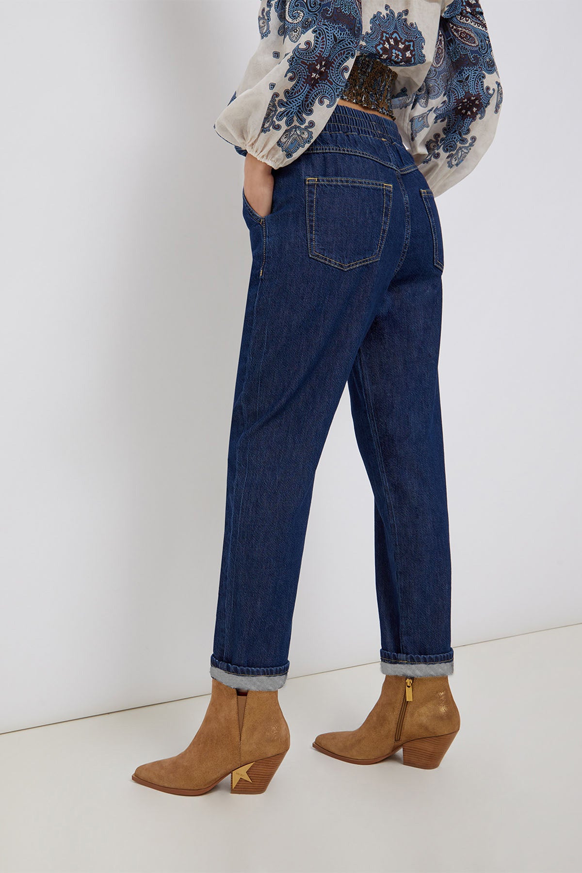 Liu Jo Boyfriend Beli Lastikli Yüksek Bel Denim Pantolon-Libas Trendy Fashion Store