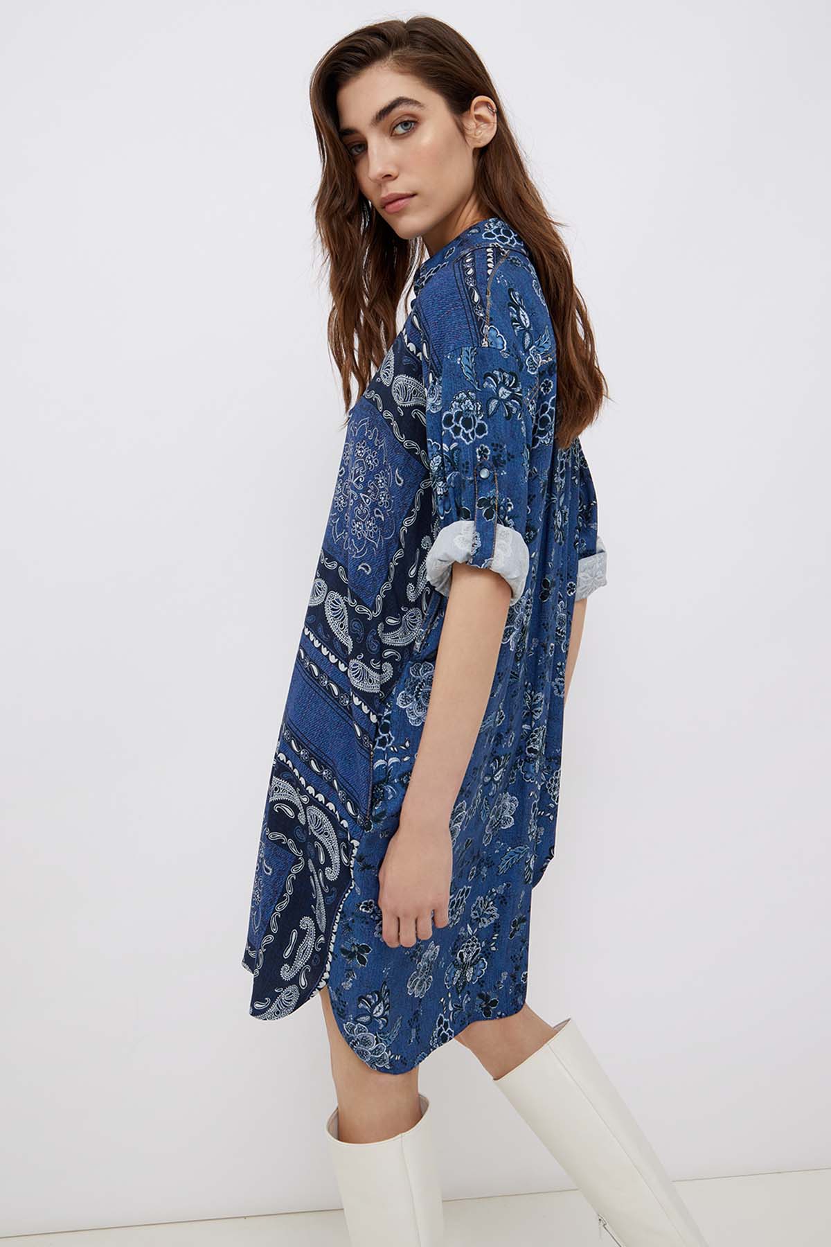 Liu Jo Belden Kuşaklı Şal Desenli Gömlek Elbise-Libas Trendy Fashion Store