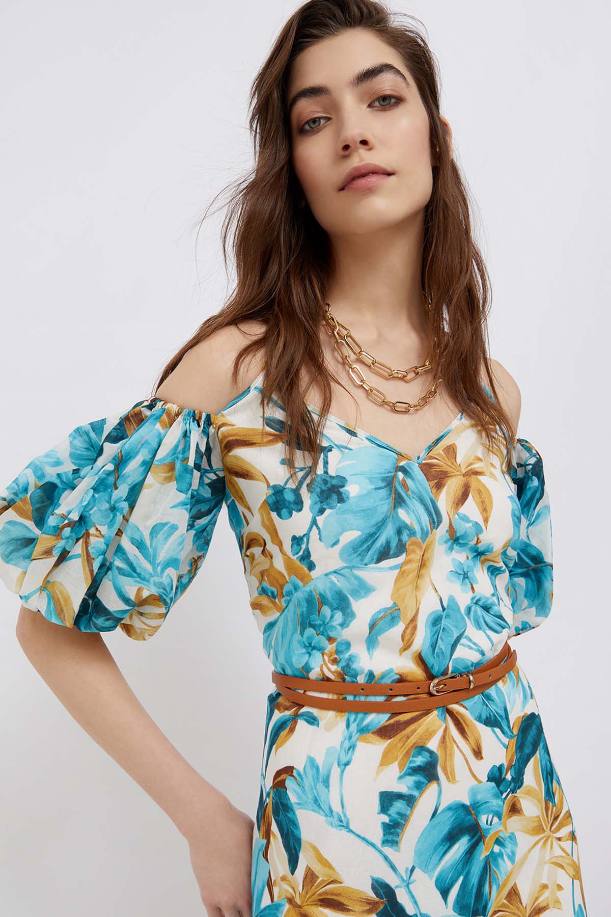 Liu Jo İp Askılı Gigot Kollu Maxi Elbise-Libas Trendy Fashion Store