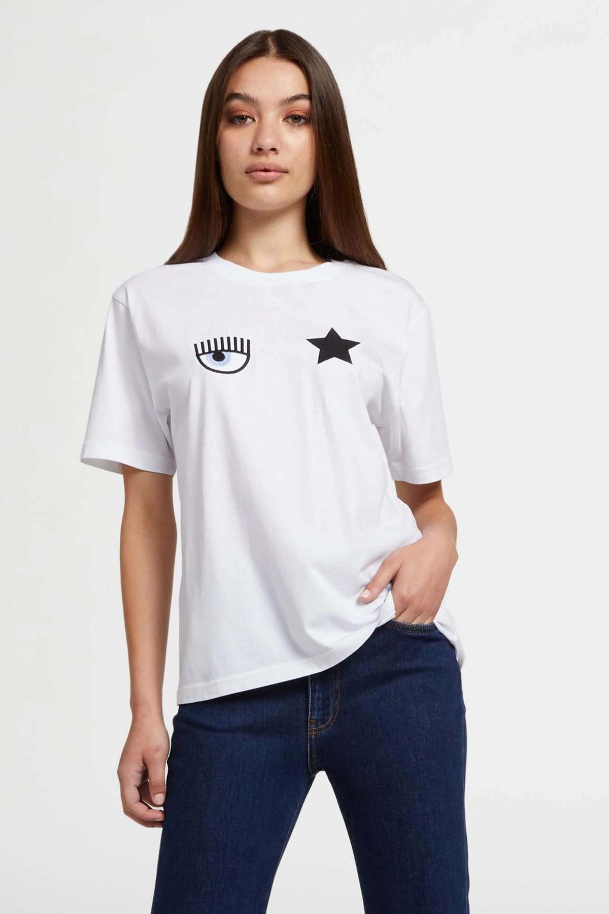 Chiara Ferragni Göz Logolu Yuvarlak Yaka T-shirt-Libas Trendy Fashion Store
