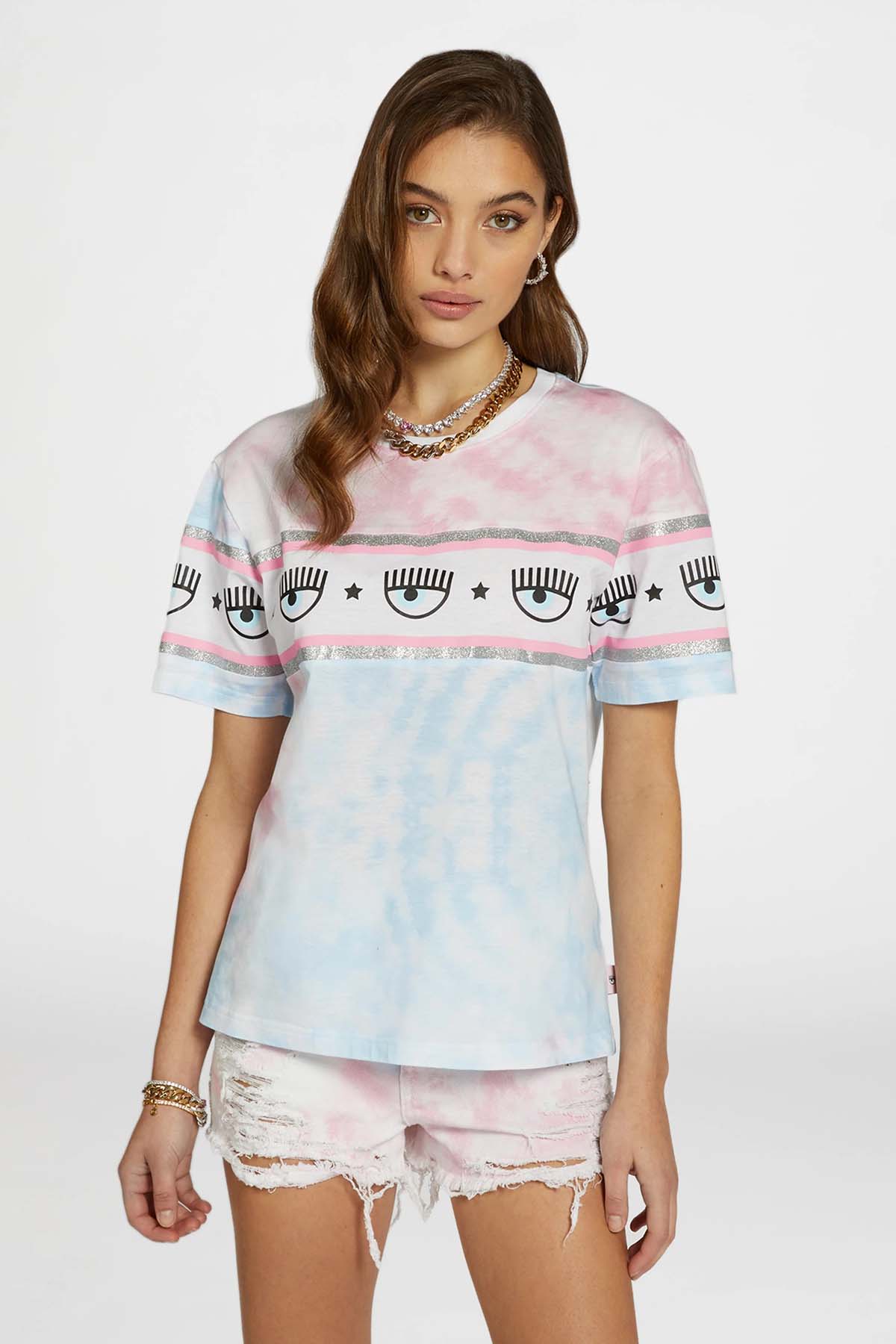 Chiara Ferragni Geniş Kesim Göz Logolu Batik T-shirt-Libas Trendy Fashion Store