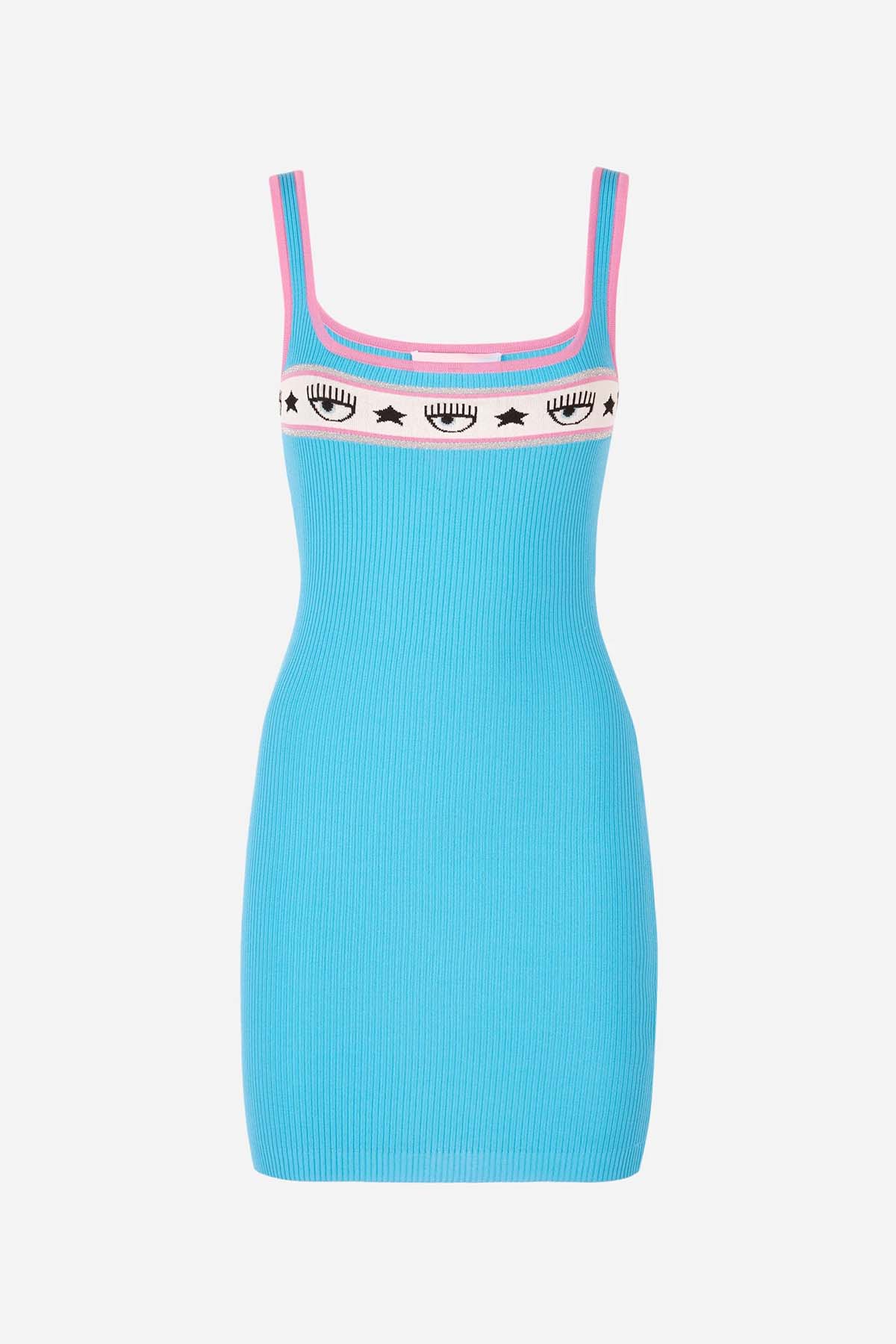 Chiara Ferragni Göz Logolu Askılı Örgü Mini Elbise-Libas Trendy Fashion Store