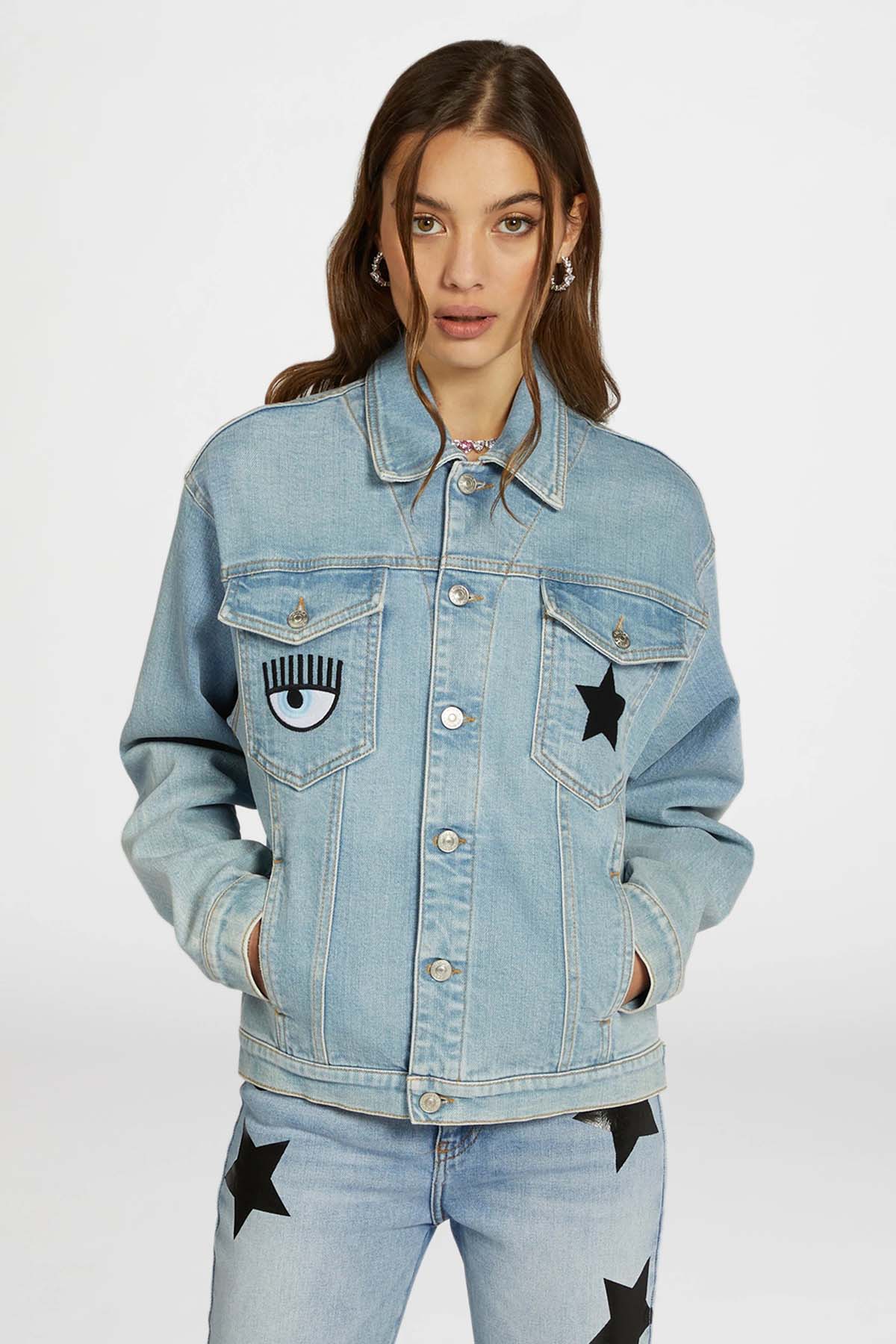 Chiara Ferragni Göz Logolu Denim Ceket-Libas Trendy Fashion Store