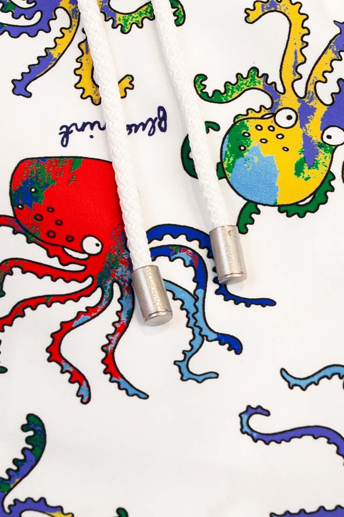 Bluemint Kids 2-12 Yaş Erkek Çocuk Arthus White Octopus Şort Mayo-Libas Trendy Fashion Store
