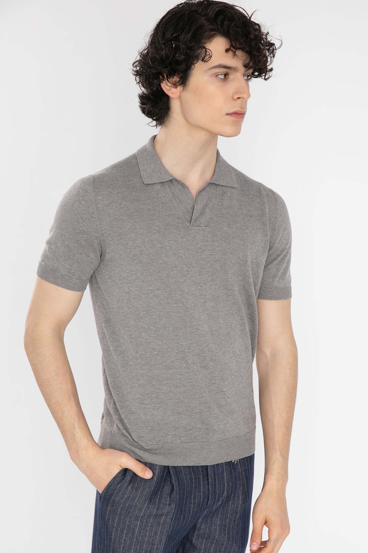 Gran Sasso Polo Yaka Keten Karışımlı Örme T-Shirt-Libas Trendy Fashion Store