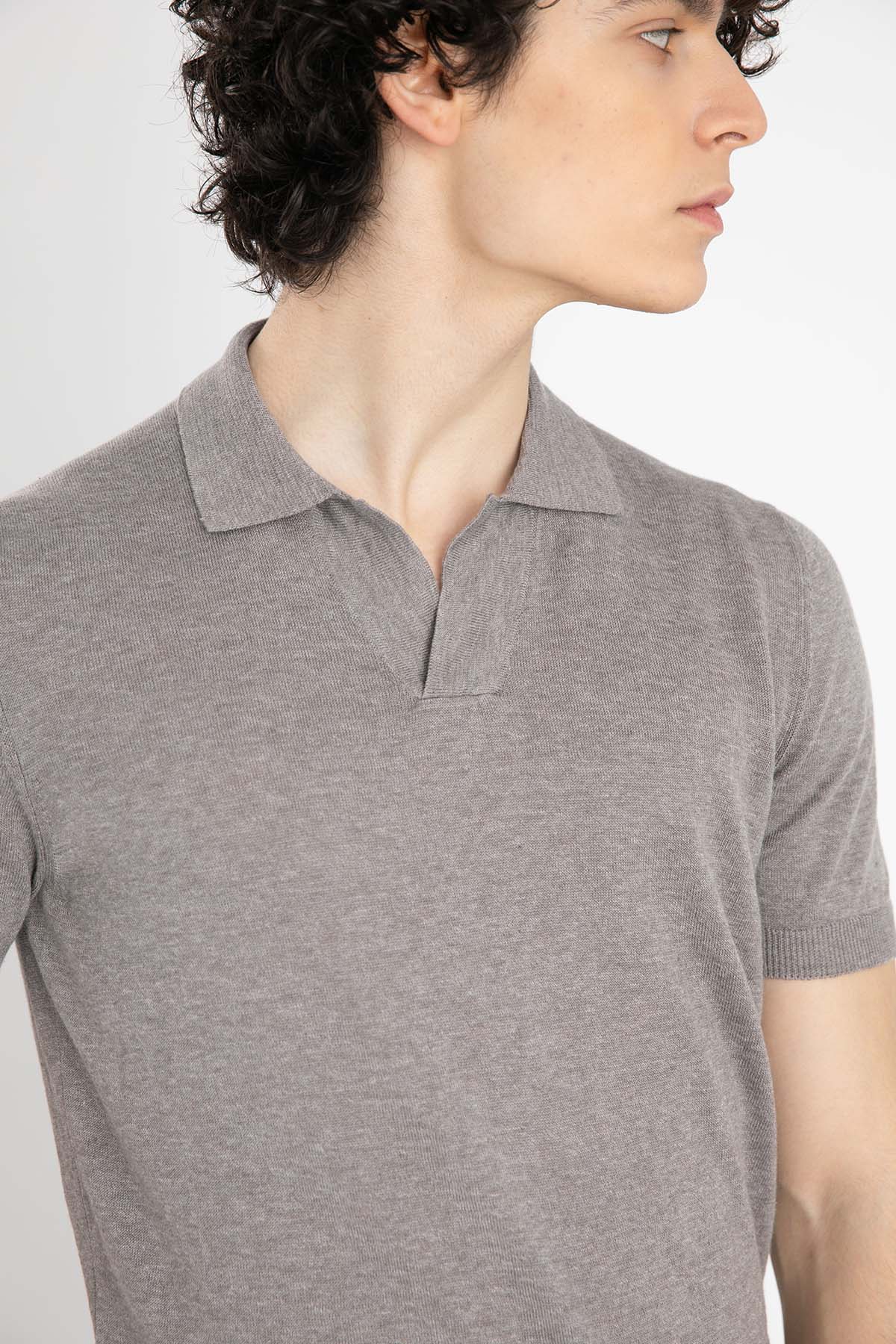 Gran Sasso Polo Yaka Keten Karışımlı Örme T-Shirt-Libas Trendy Fashion Store