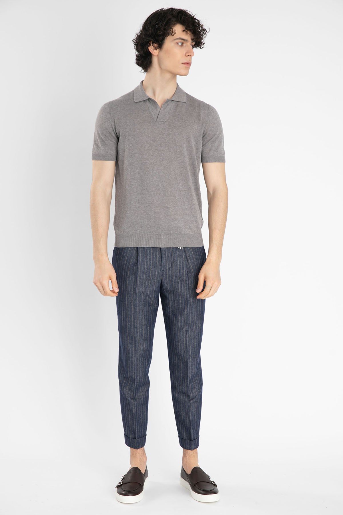 Gran Sasso Polo Yaka Keten Karışımlı Örme T-Shirt-Libas Trendy Fashion Store