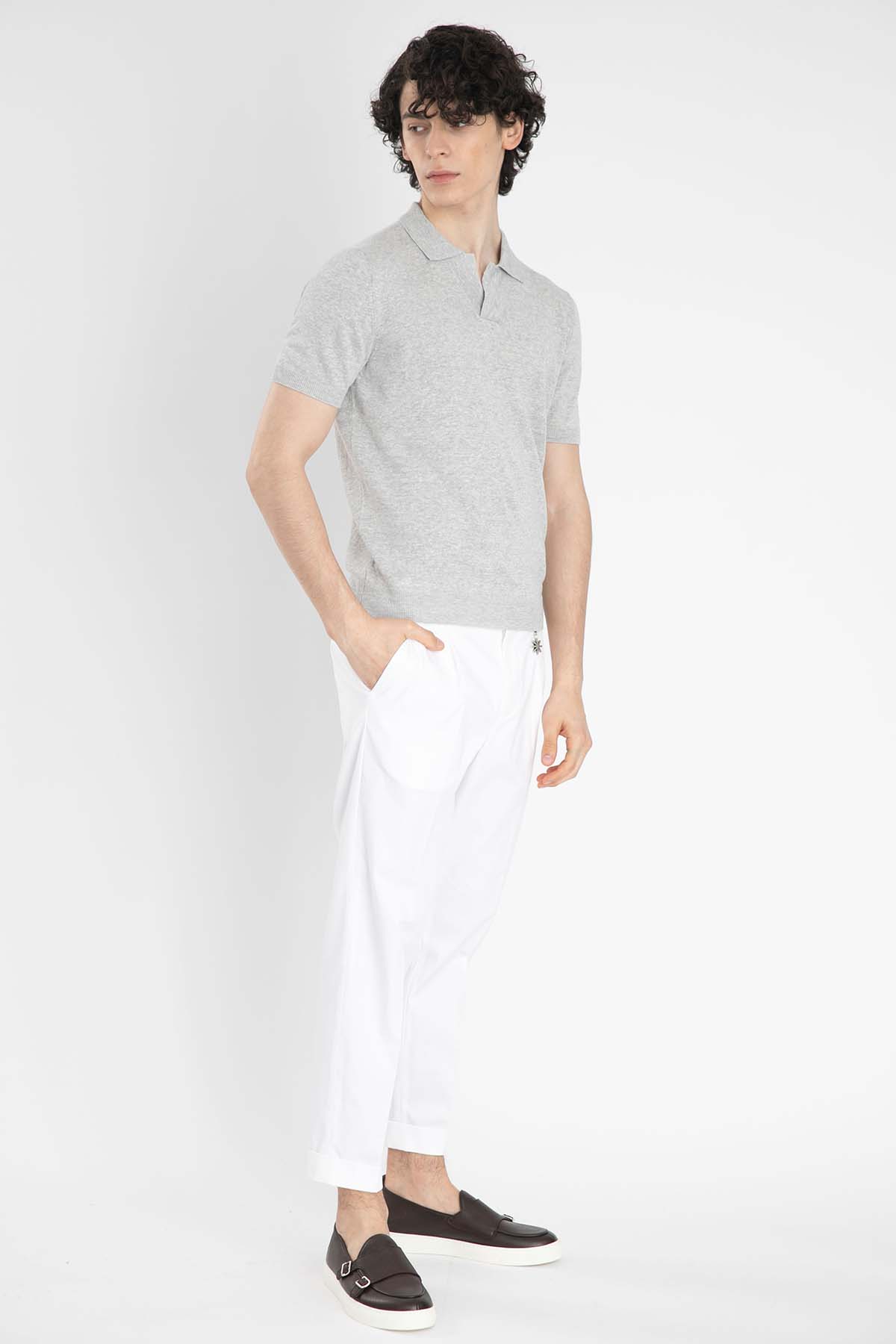 Gran Sasso Polo Yaka Keten Karışımlı Örme T-Shirt-Libas Trendy Fashion Store