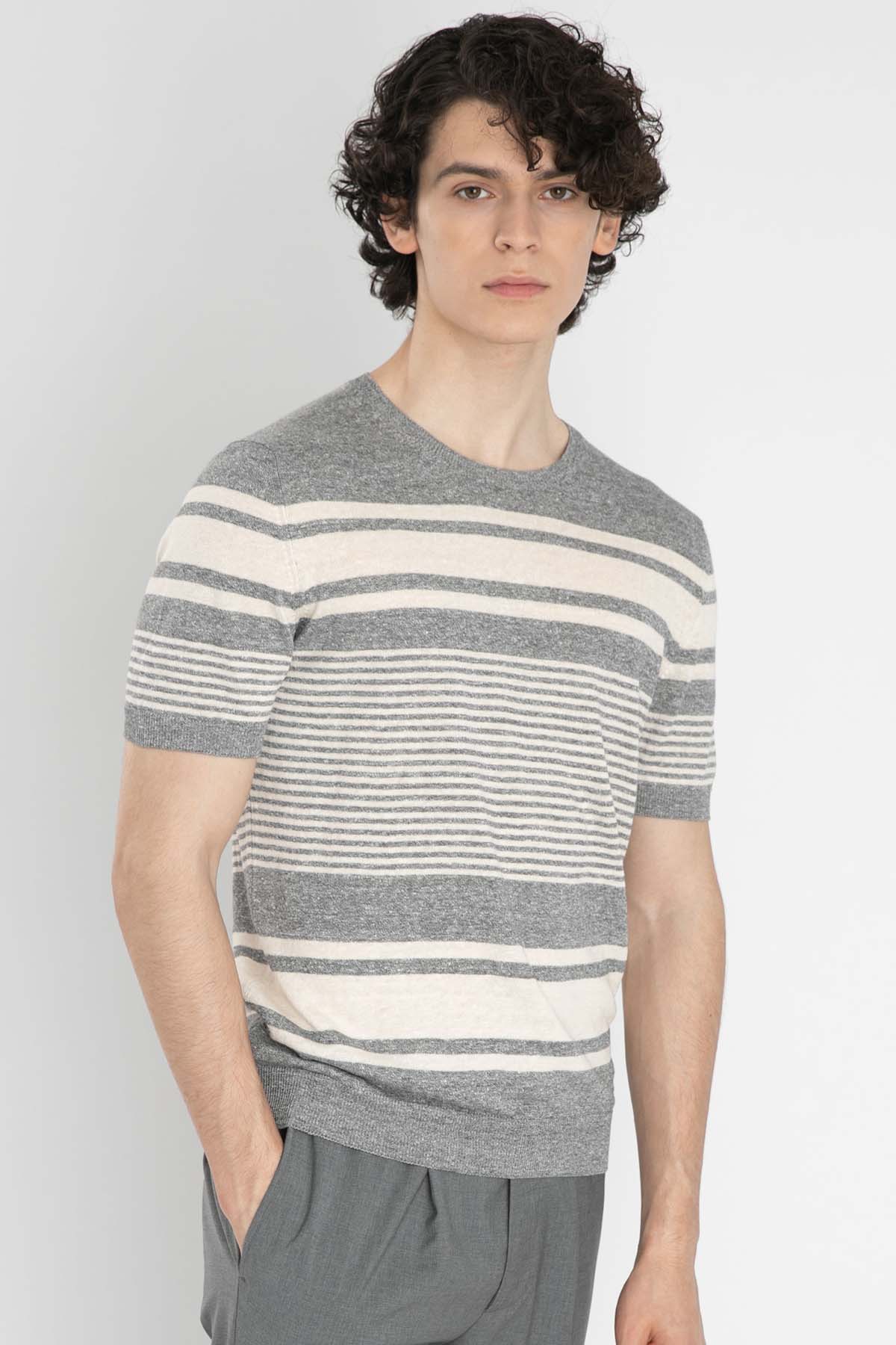 Gran Sasso Yuvarlak Yaka Keten Karışımlı Örme T-Shirt-Libas Trendy Fashion Store