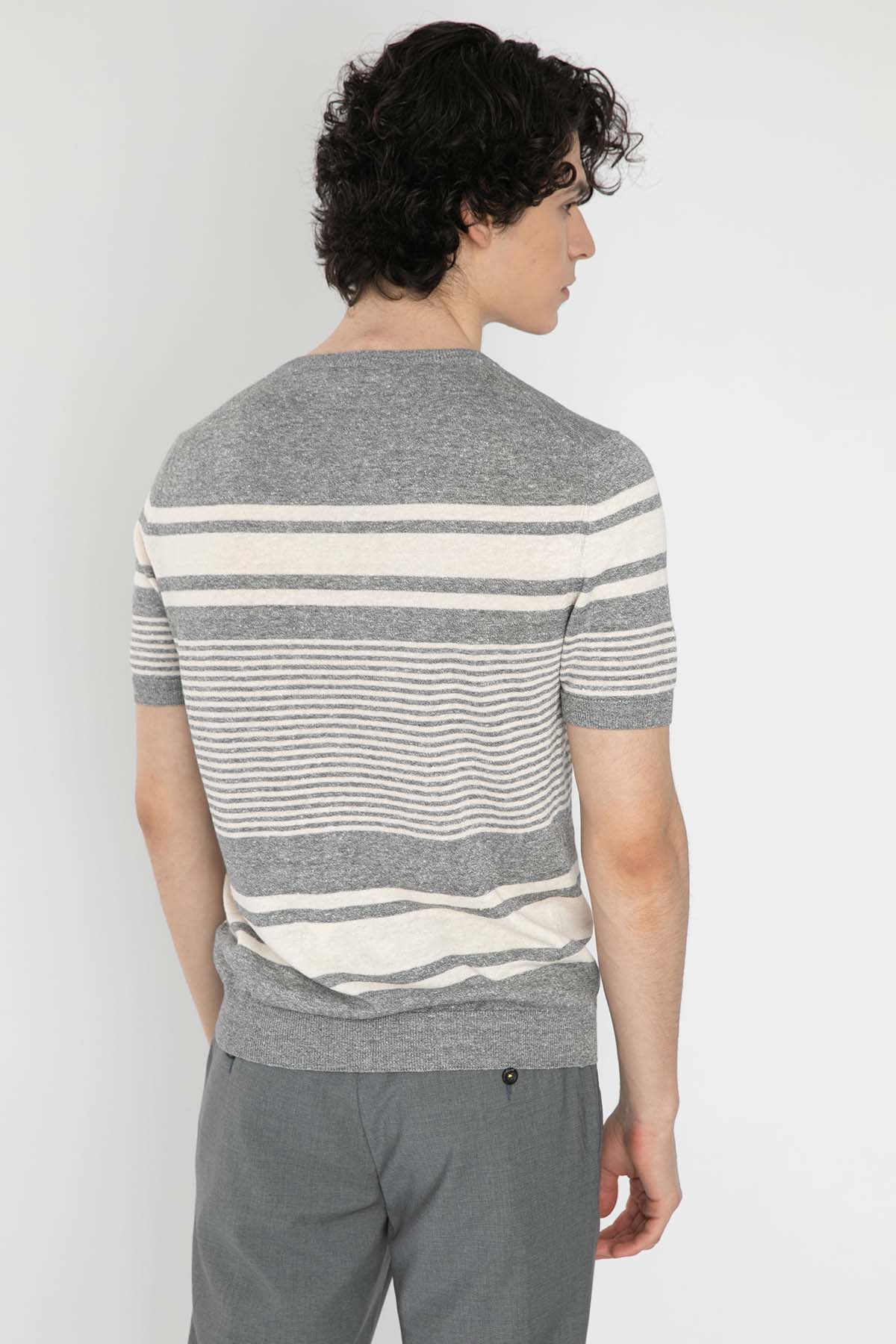 Gran Sasso Yuvarlak Yaka Keten Karışımlı Örme T-Shirt-Libas Trendy Fashion Store