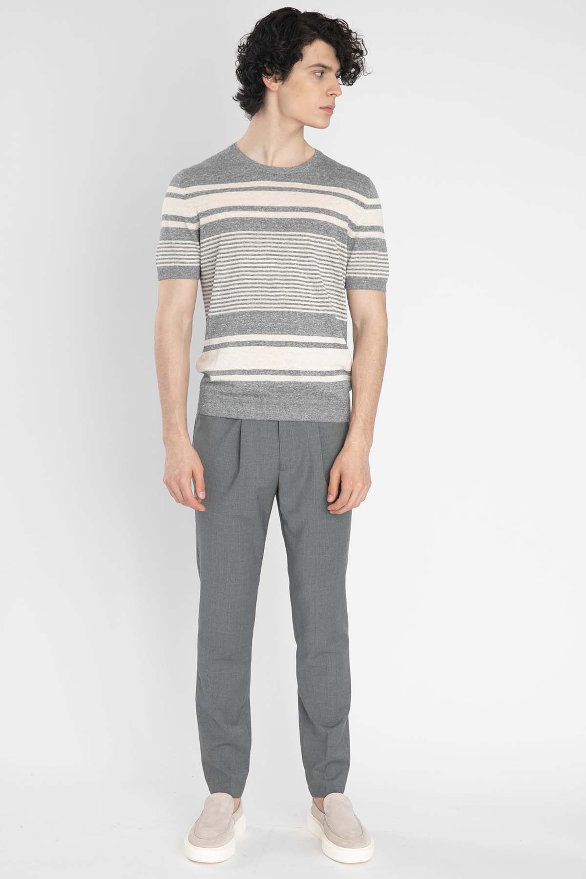 Gran Sasso Yuvarlak Yaka Keten Karışımlı Örme T-Shirt-Libas Trendy Fashion Store