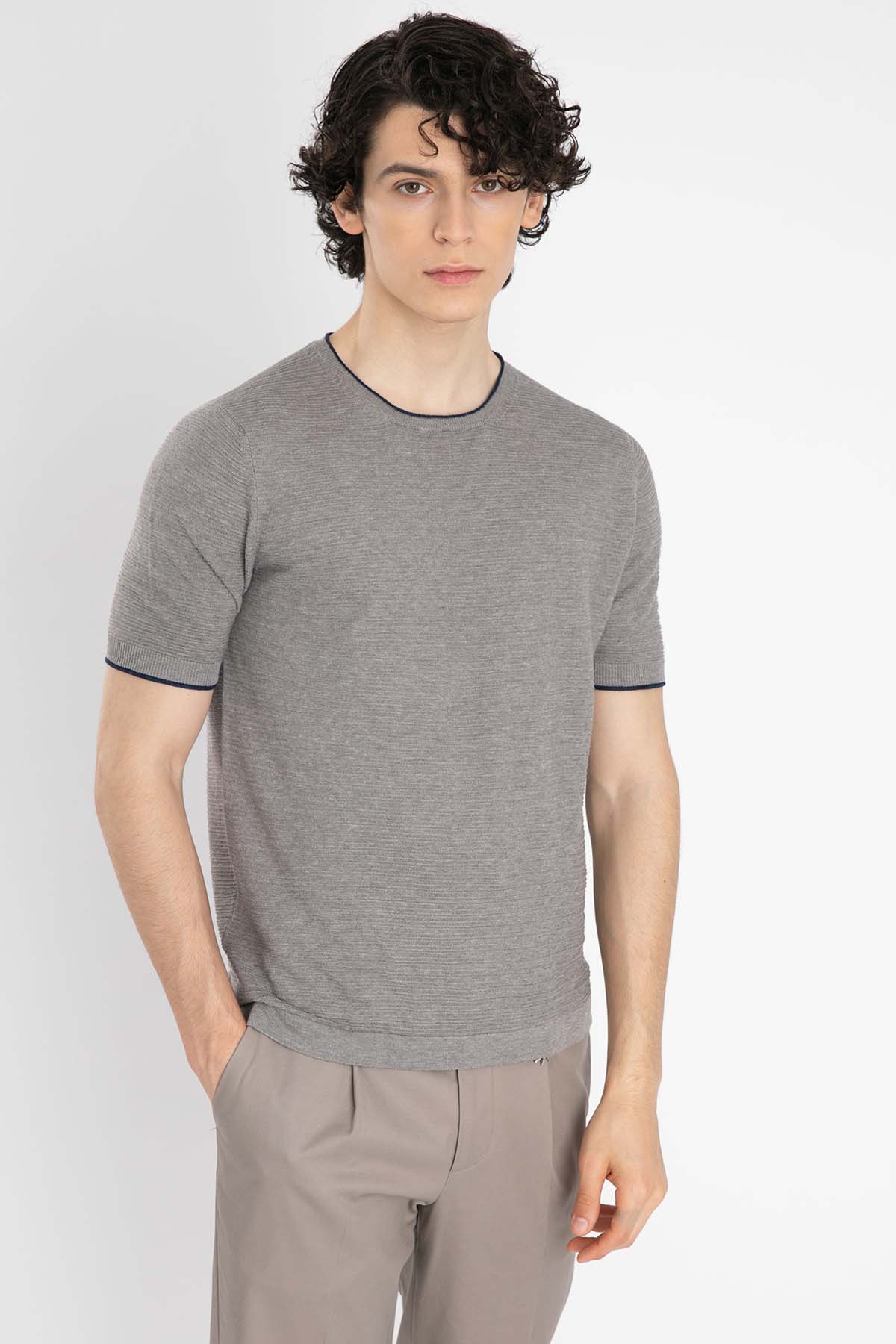 Gran Sasso Yuvarlak Yaka Keten Karışımlı Örme T-Shirt-Libas Trendy Fashion Store