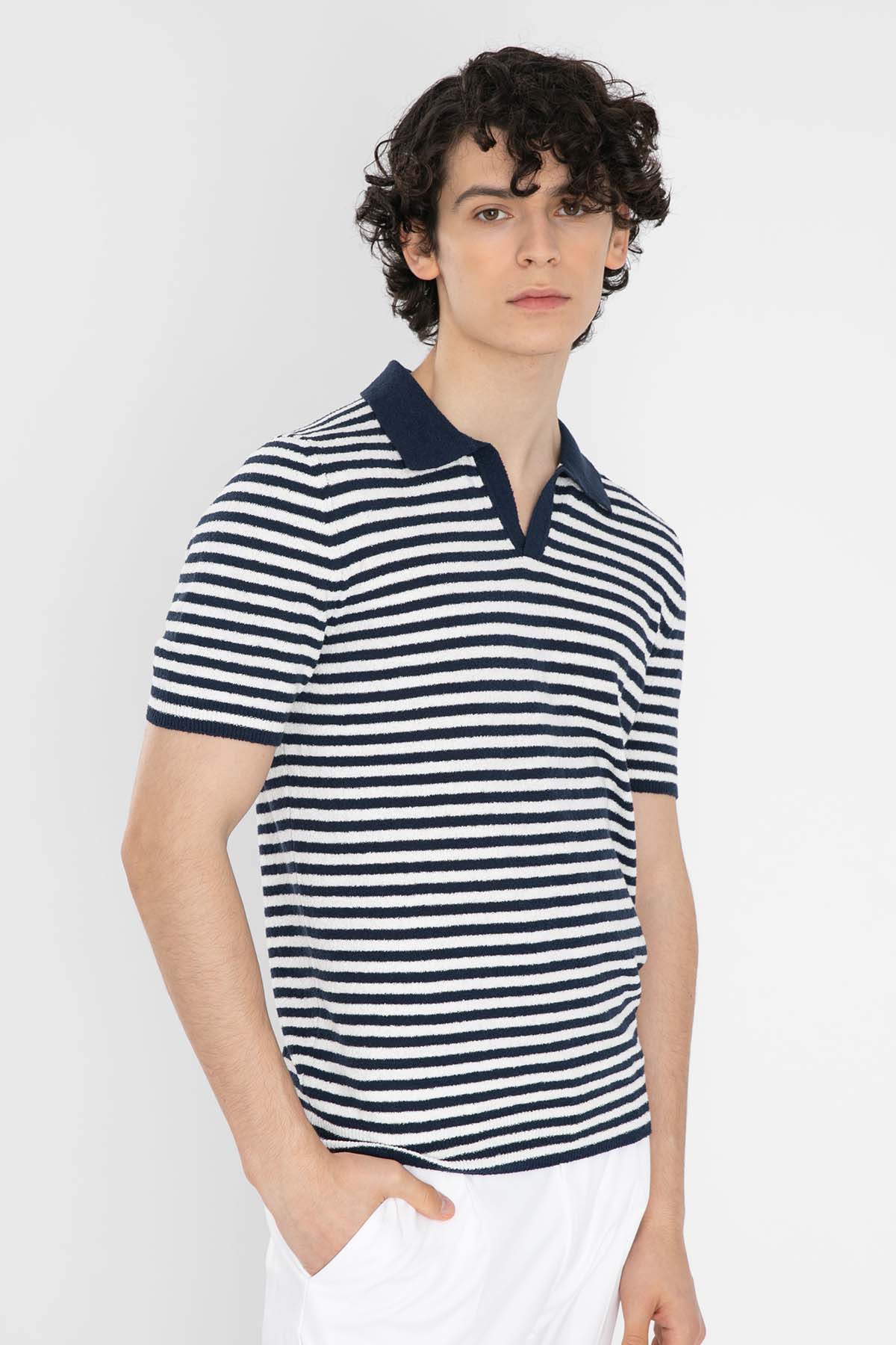 Gran Sasso Çizgili Polo Yaka Havlu T-Shirt-Libas Trendy Fashion Store