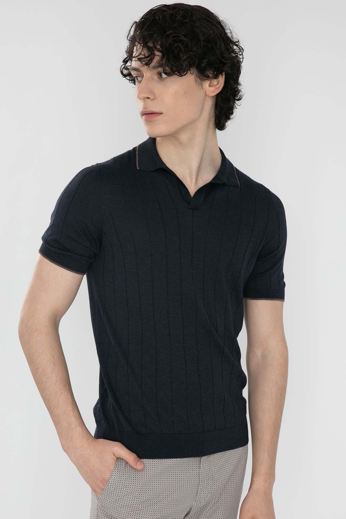 Gran Sasso Polo Yaka Örme İpek T-Shirt-Libas Trendy Fashion Store