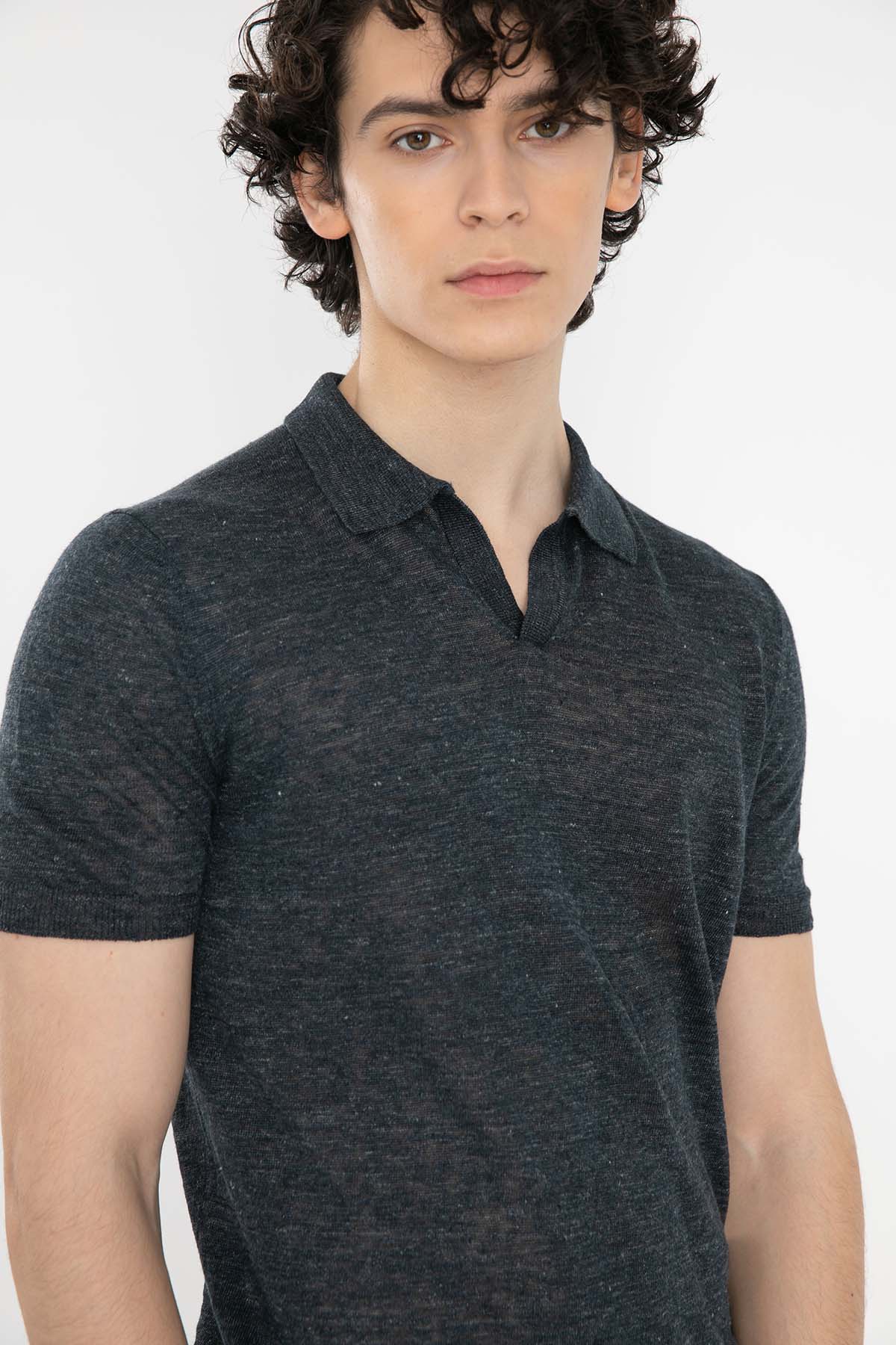 Gran Sasso Polo Yaka Keten T-Shirt-Libas Trendy Fashion Store