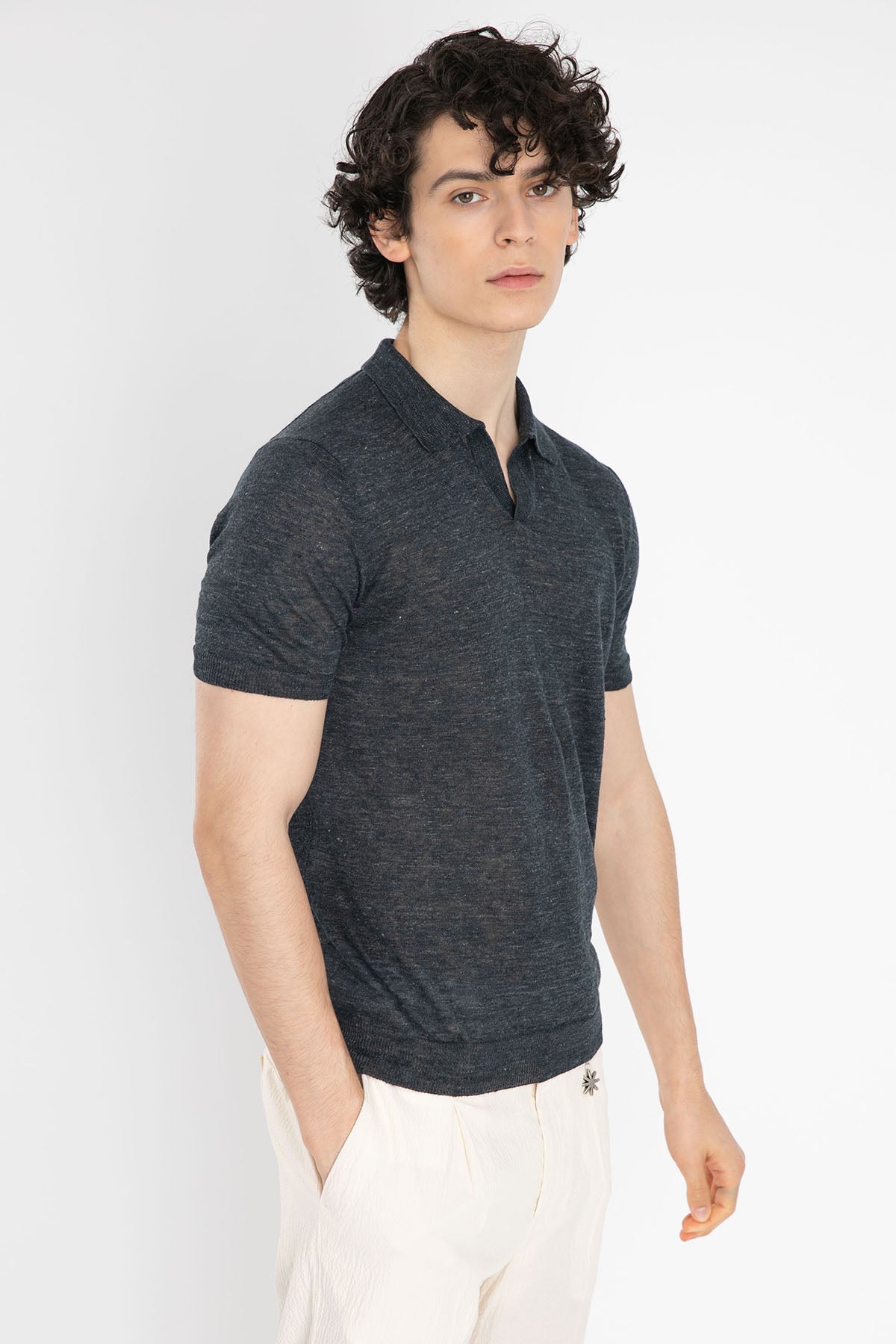 Gran Sasso Polo Yaka Keten T-Shirt-Libas Trendy Fashion Store