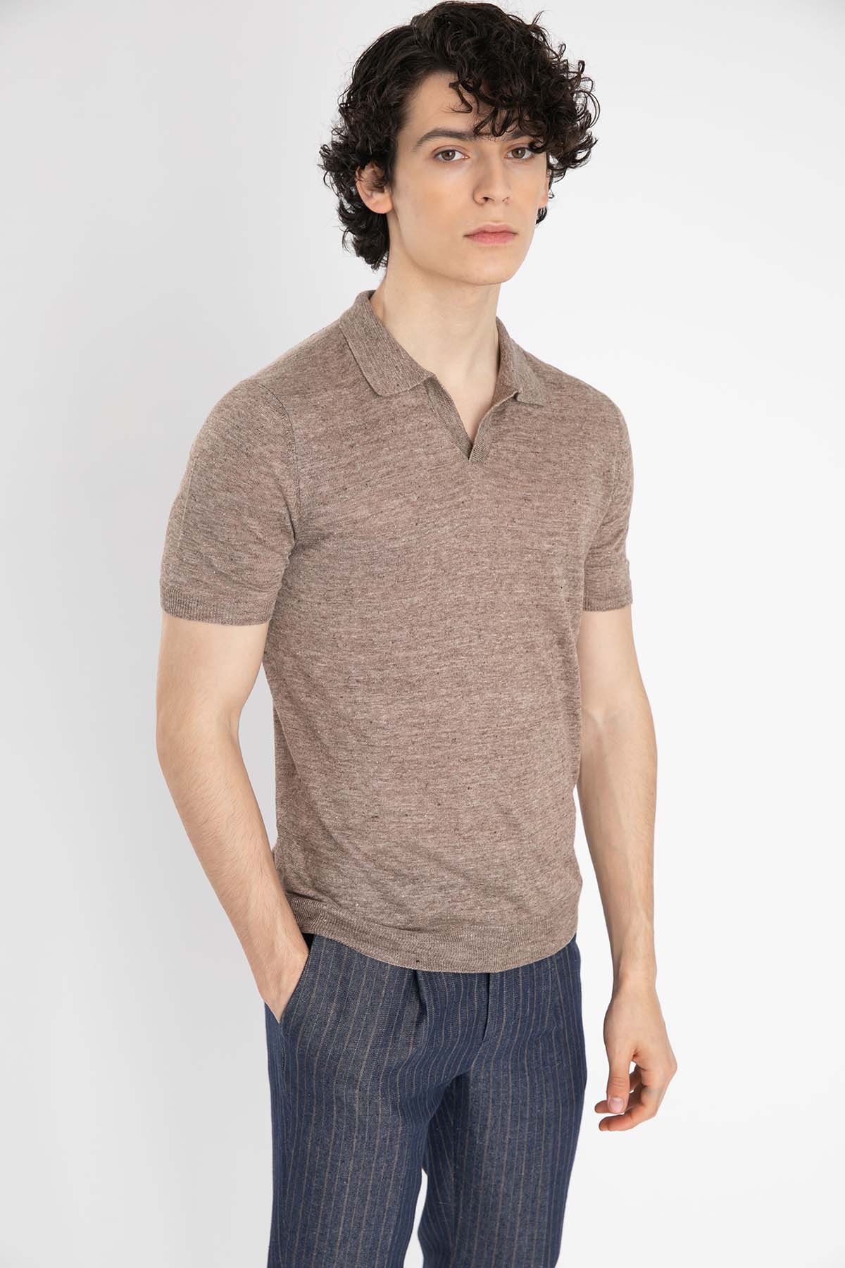 Gran Sasso Polo Yaka Keten T-Shirt-Libas Trendy Fashion Store