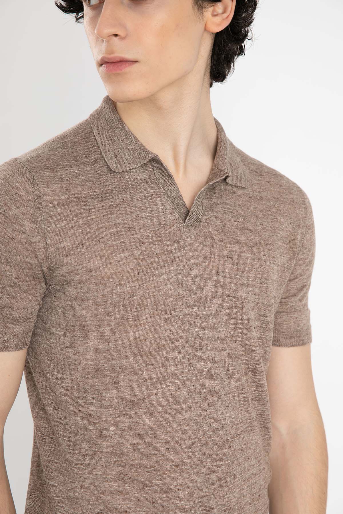 Gran Sasso Polo Yaka Keten T-Shirt-Libas Trendy Fashion Store